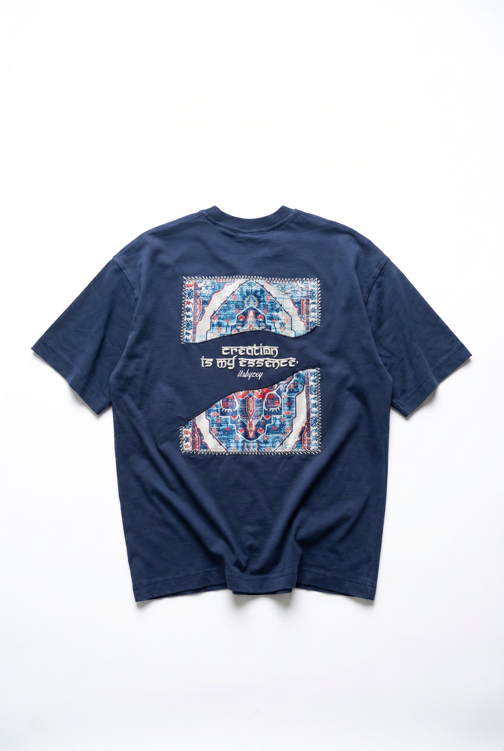 Erkek Itsbyzey Nakış Detaylı Oversize T-Shirt Lacivert