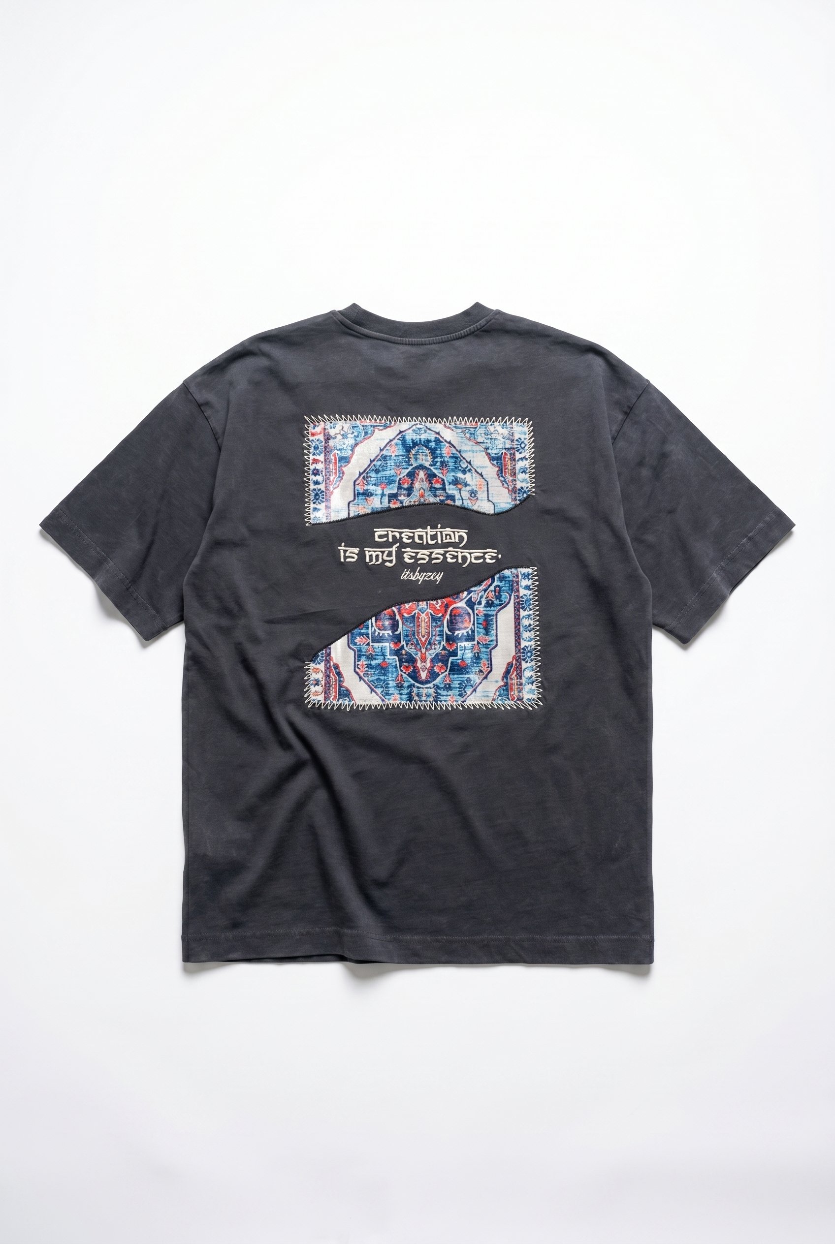 Erkek Itsbyzey Nakış Detaylı Oversize T-Shirt Füme