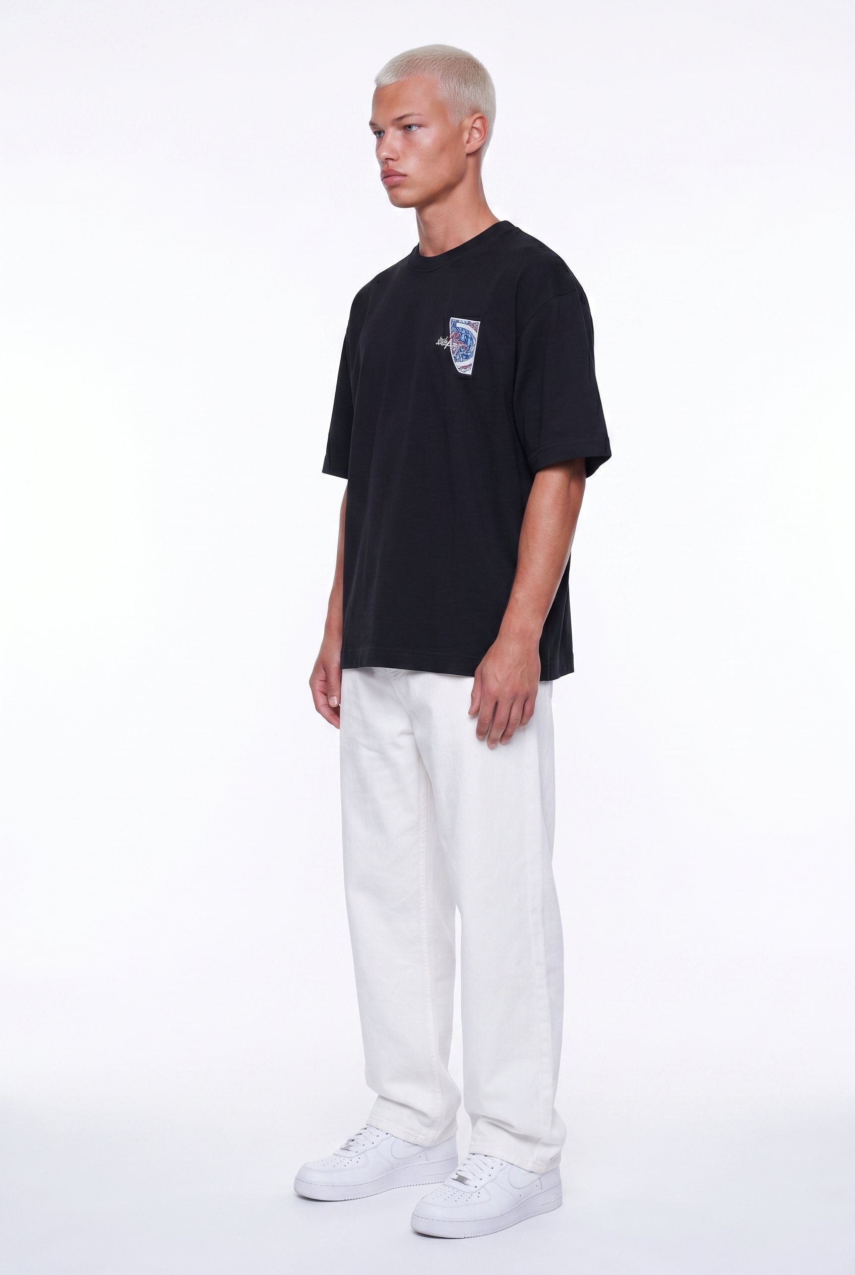 Erkek Itsbyzey Nakış Detaylı Oversize T-Shirt Siyah