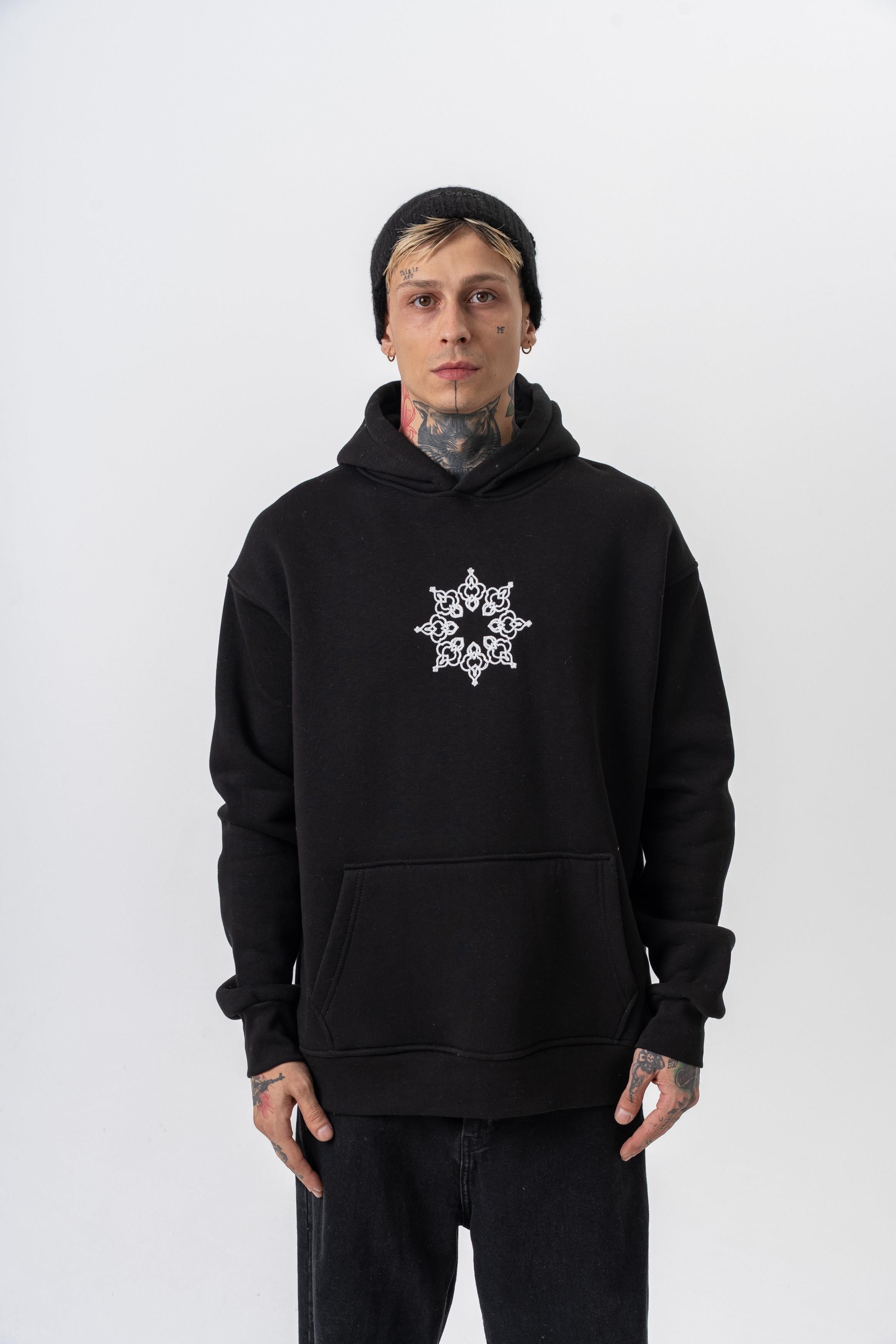 Erkek Itsbyzey Nakışlı Kapüşonlu Oversize Hoodie Siyah