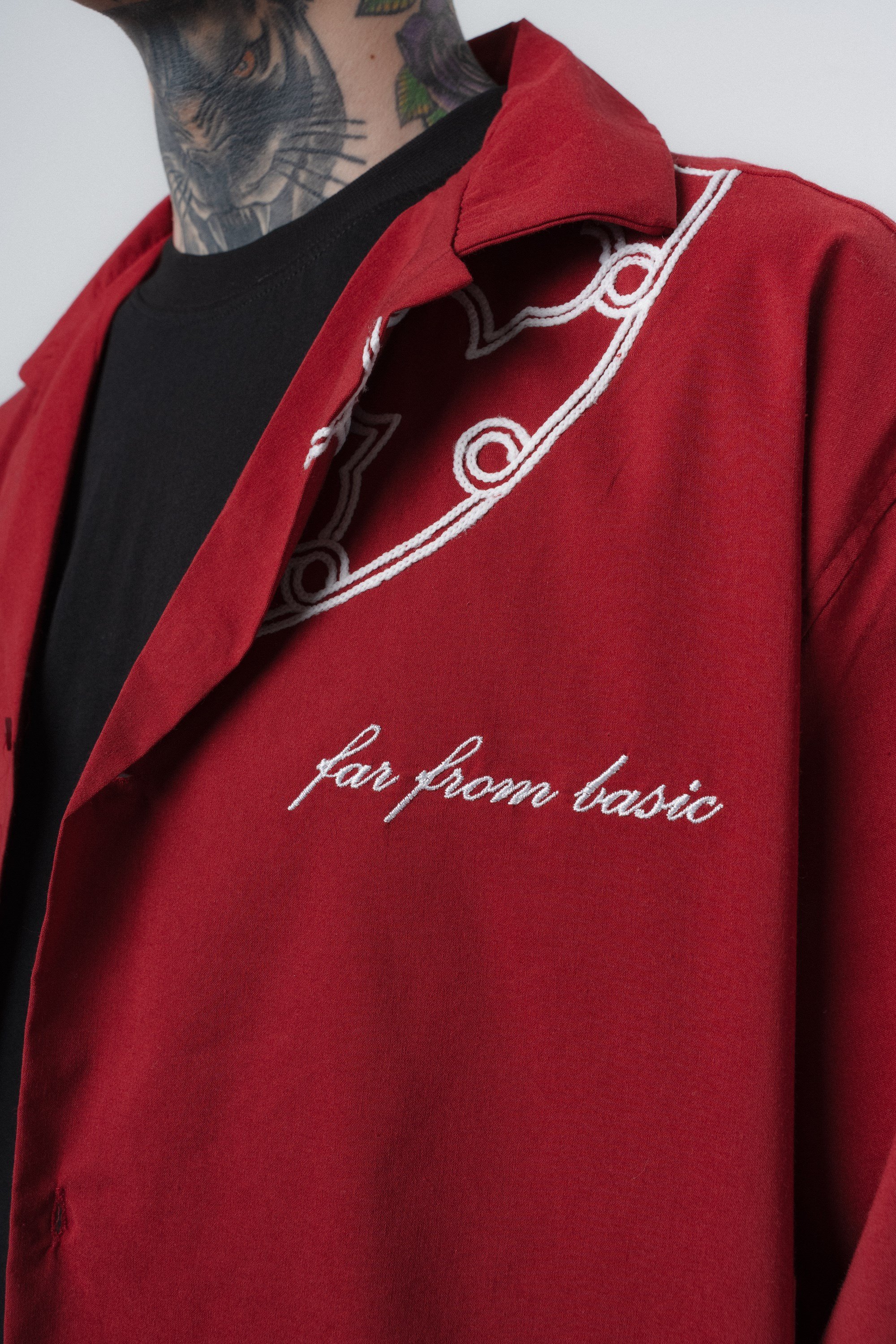 Erkek Itsbyzey Nakışlı Oversize Gömlek Bordo
