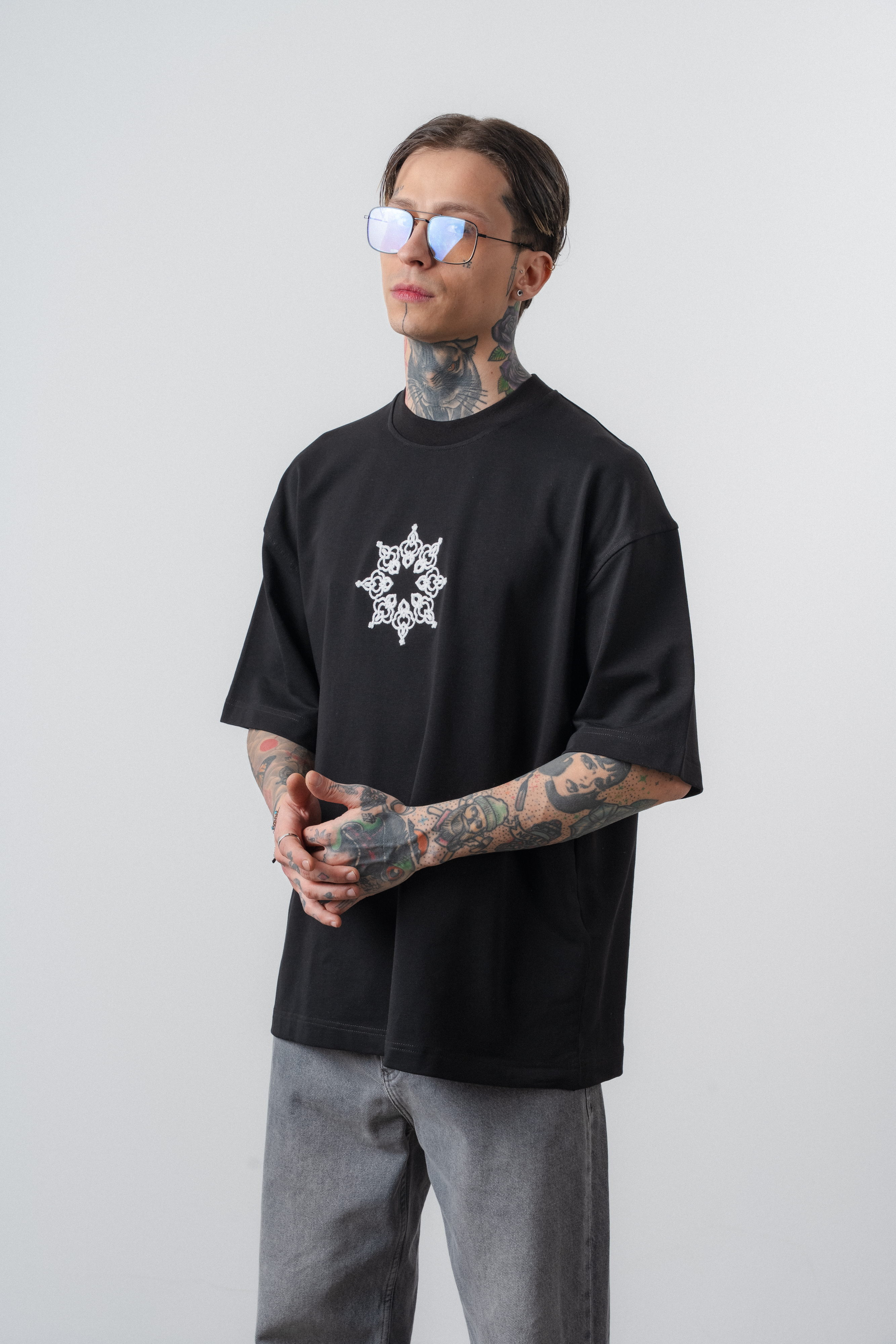 Erkek Itsbyzey Nakışlı Oversize T-Shirt Siyah