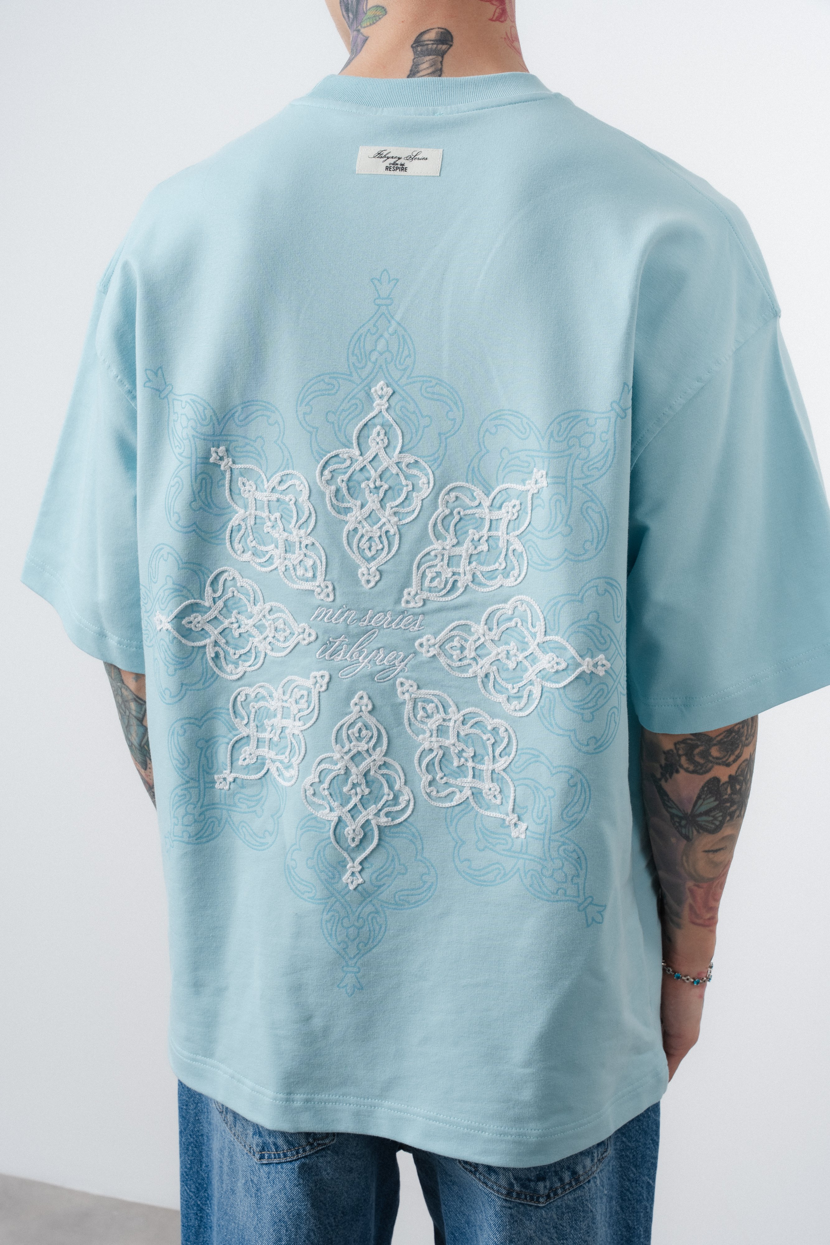 Erkek Itsbyzey Nakışlı Oversize T-Shirt Bebe Mavi