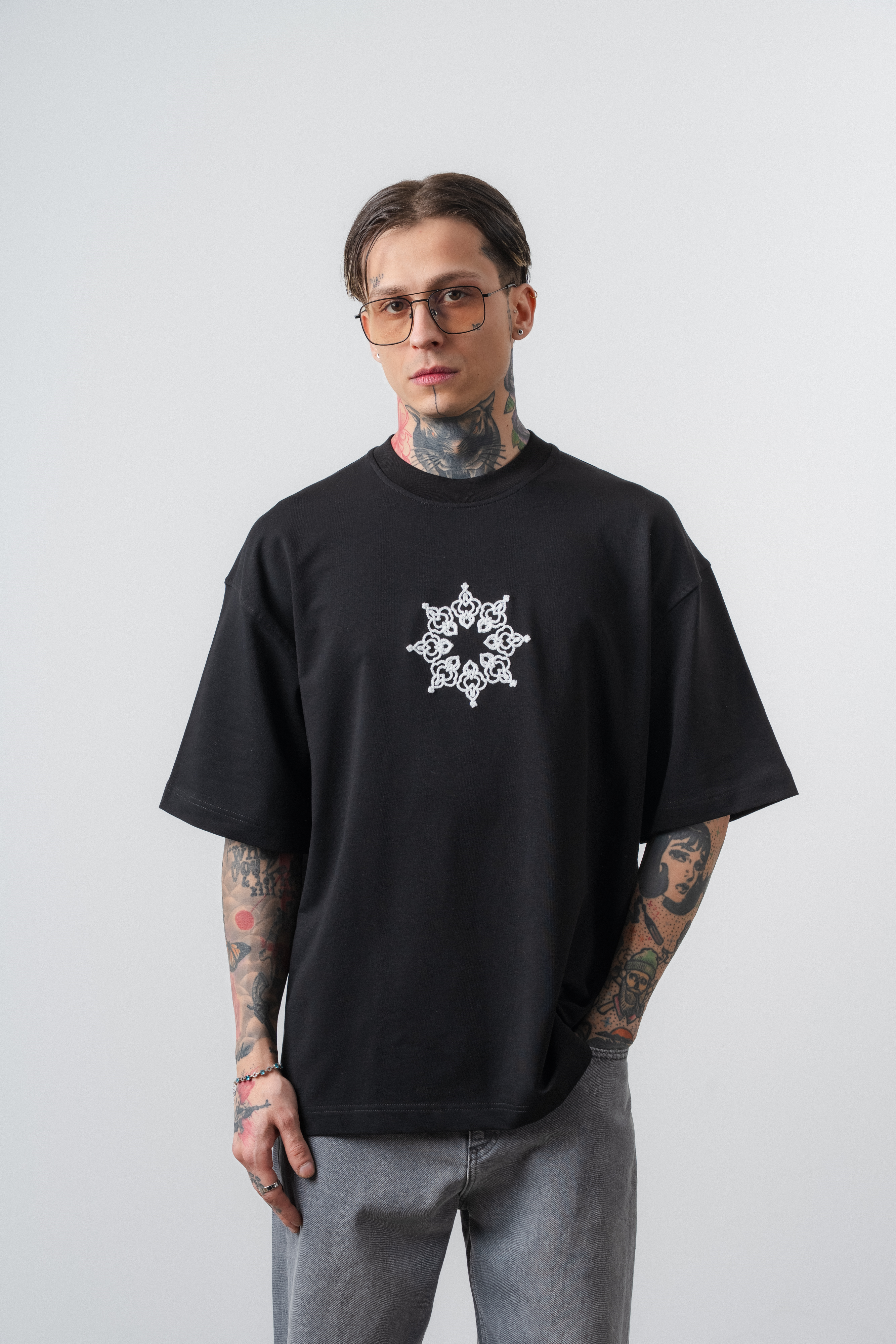 Erkek Itsbyzey Nakışlı Oversize T-Shirt Siyah