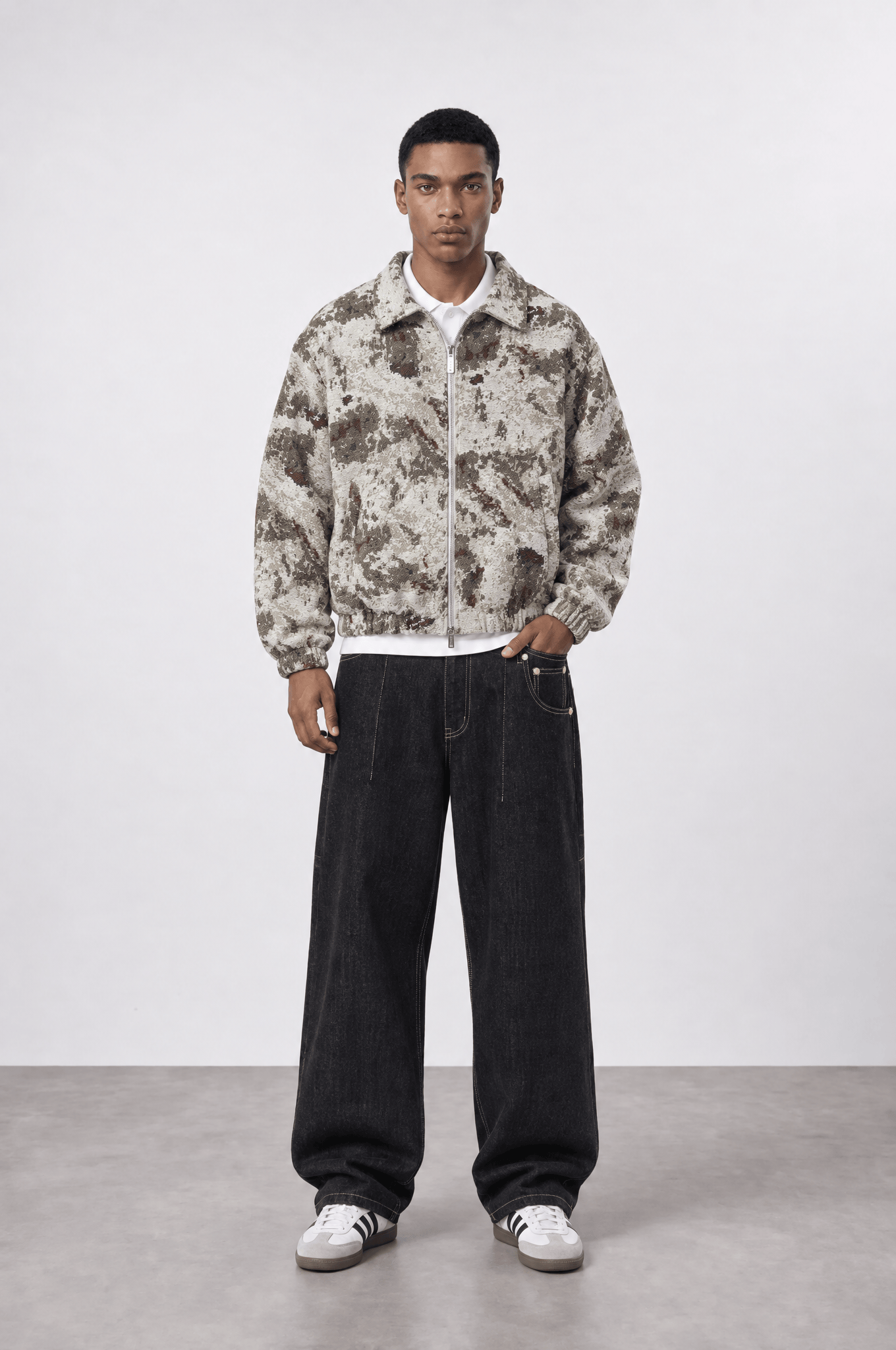 Erkek Jakarlı Oversize Bomber Ceket Bej
