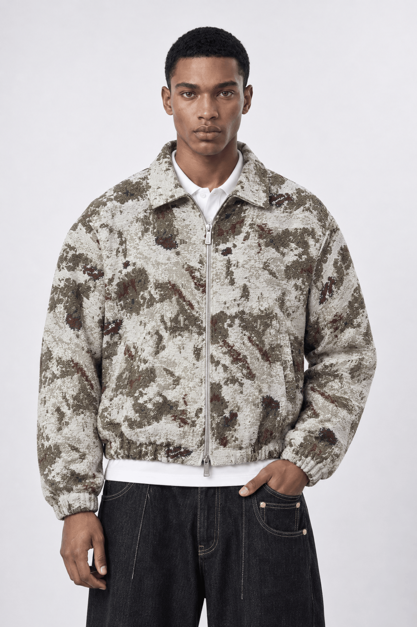 Erkek Jakarlı Oversize Bomber Ceket Bej