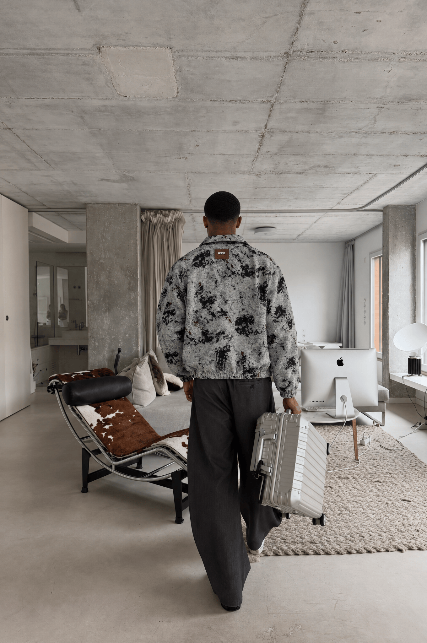 Erkek Jakarlı Oversize Bomber Ceket Gri