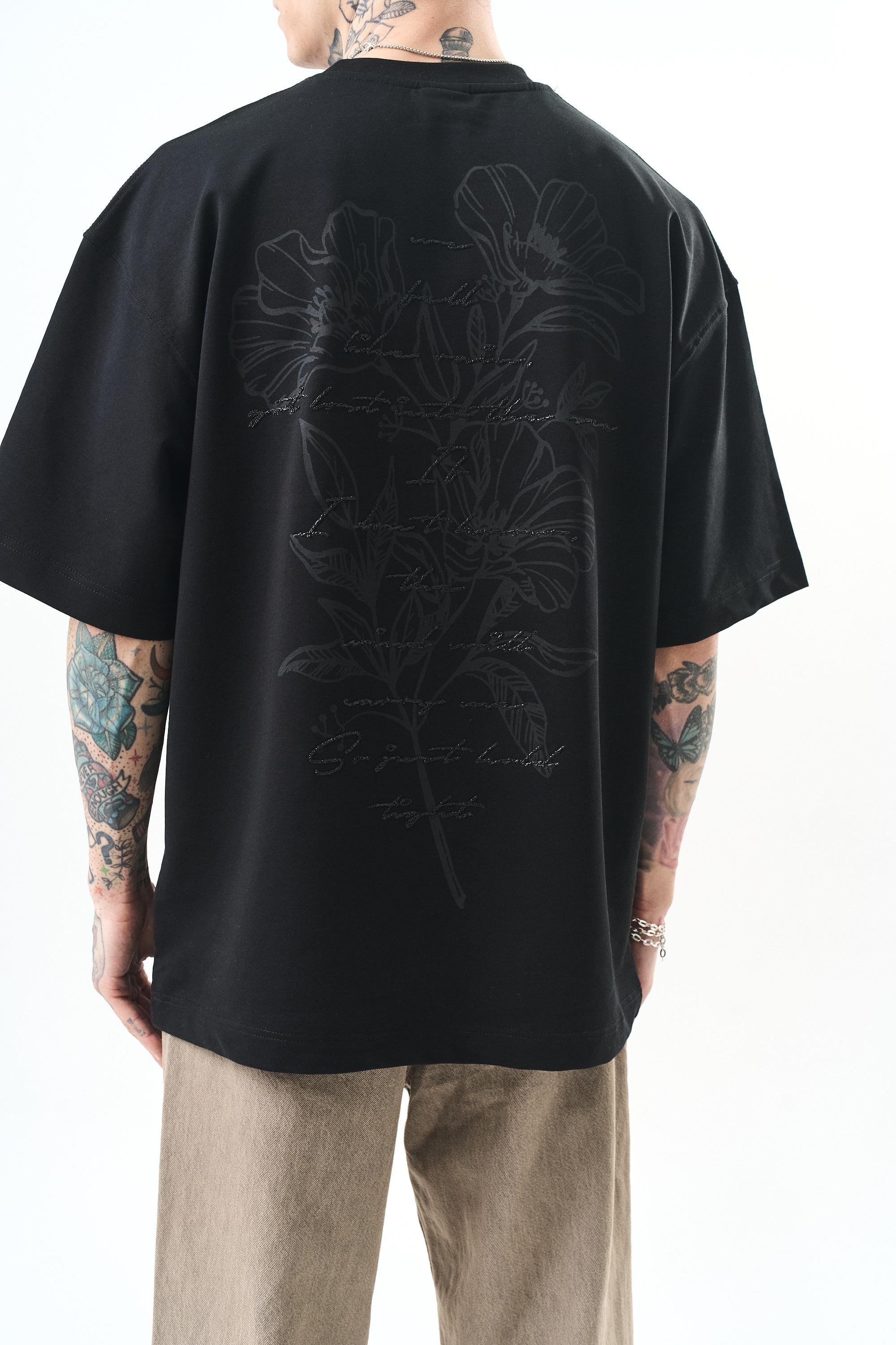 Erkek Just Hold Nakışlı Oversize T-Shirt Siyah