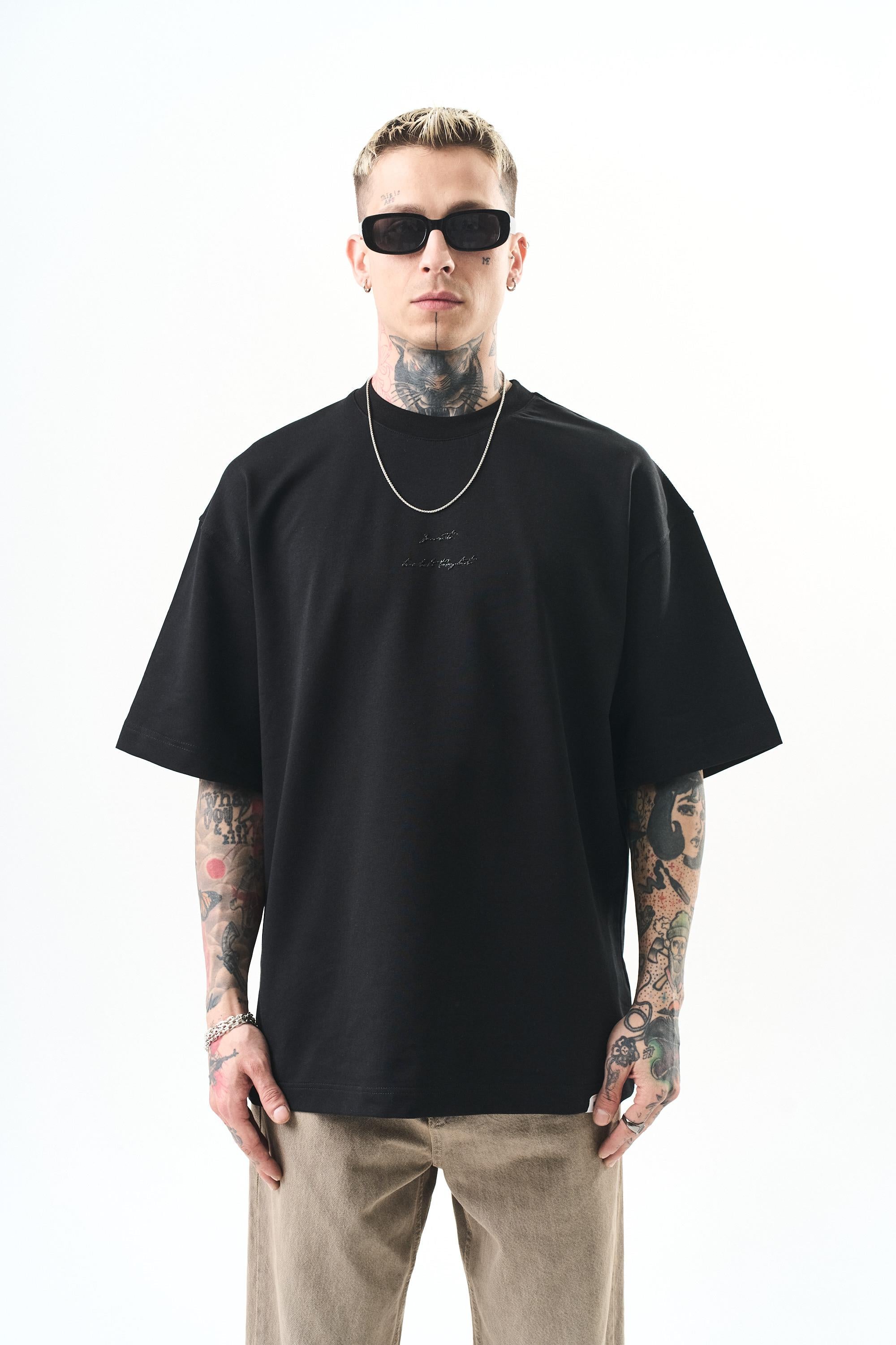 Erkek Just Hold Nakışlı Oversize T-Shirt Siyah