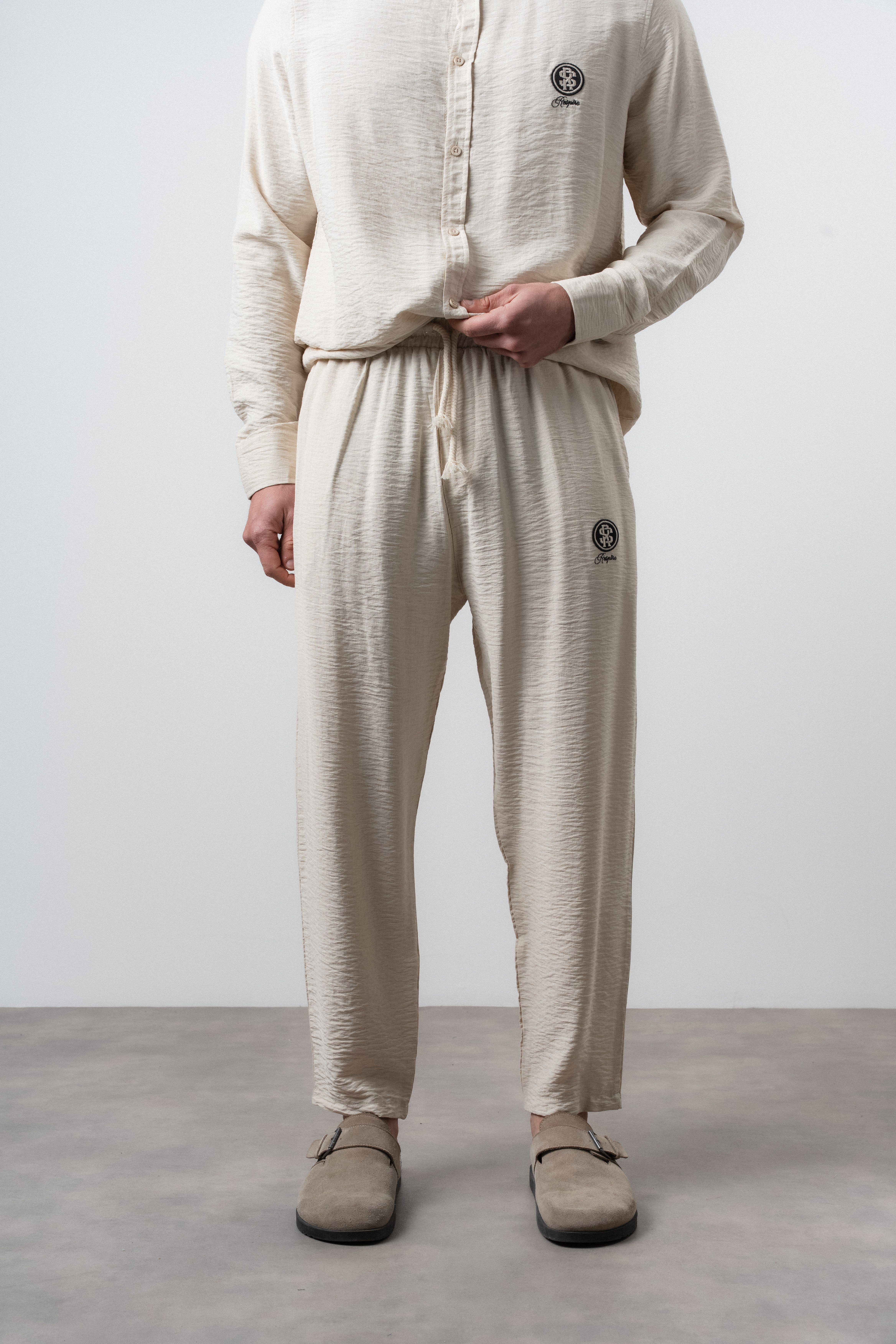 Erkek Keten Baggy Pantolon Bej