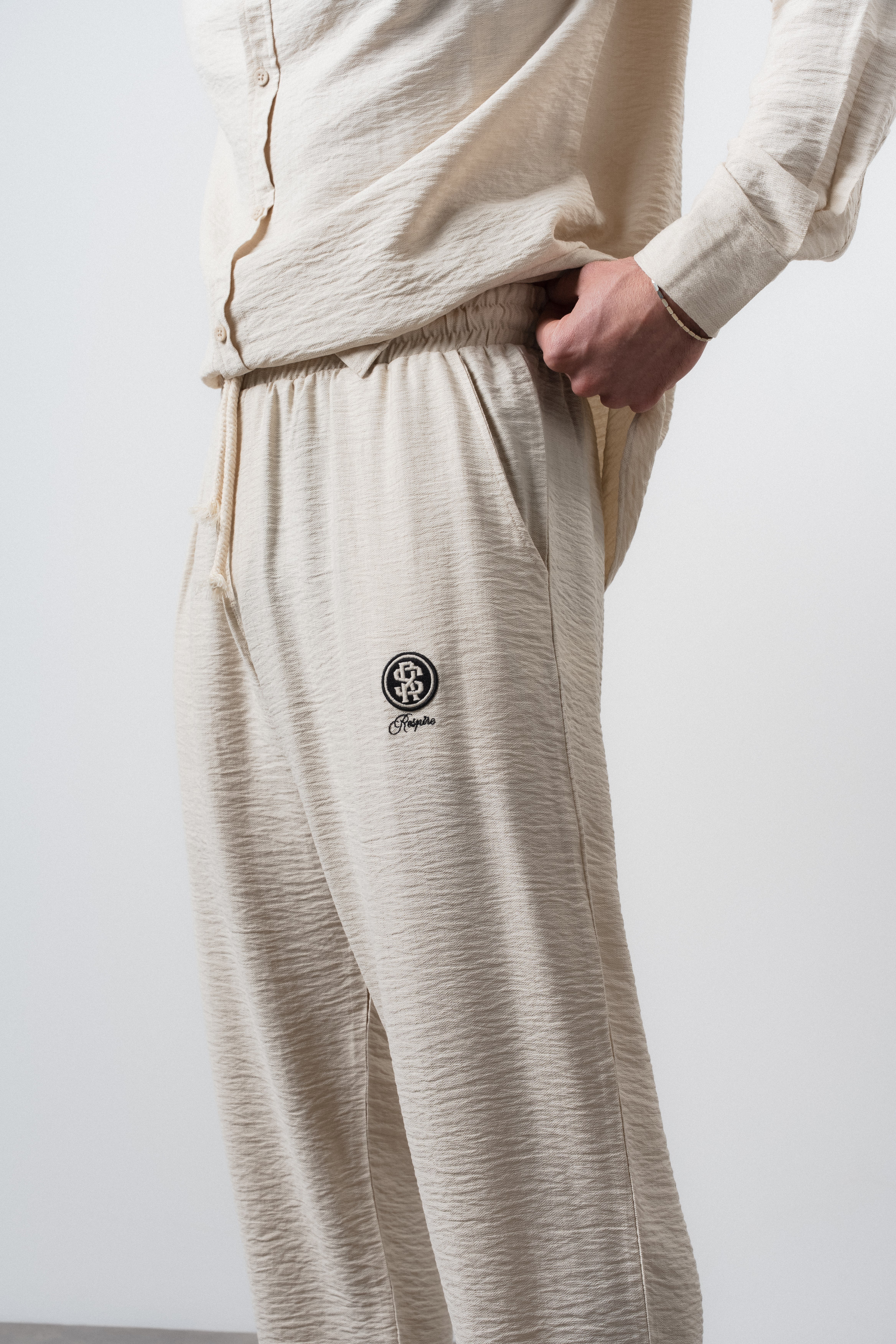 Erkek Keten Baggy Pantolon Bej