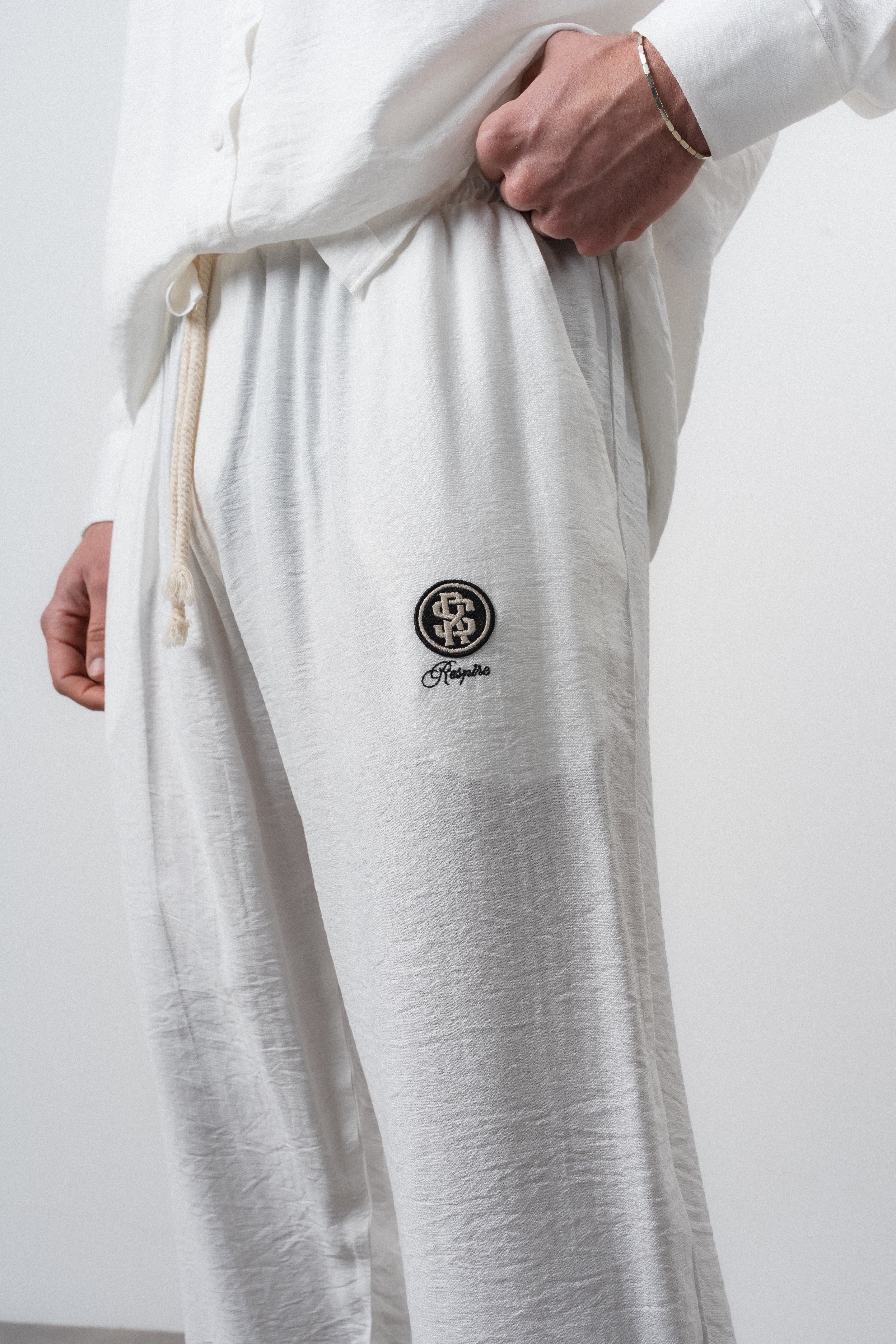 Erkek Keten Baggy Pantolon Ekru