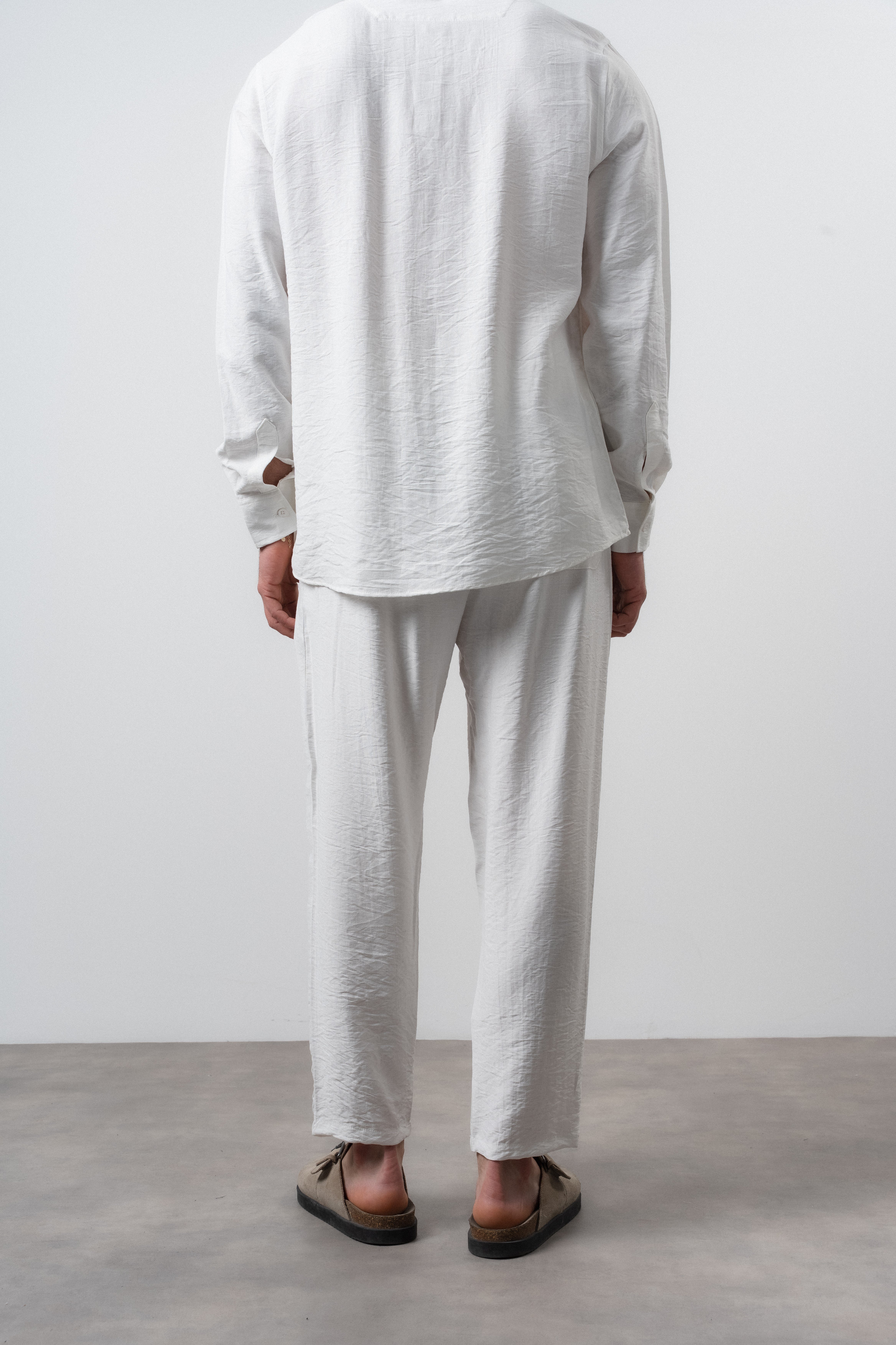 Erkek Keten Baggy Pantolon Ekru