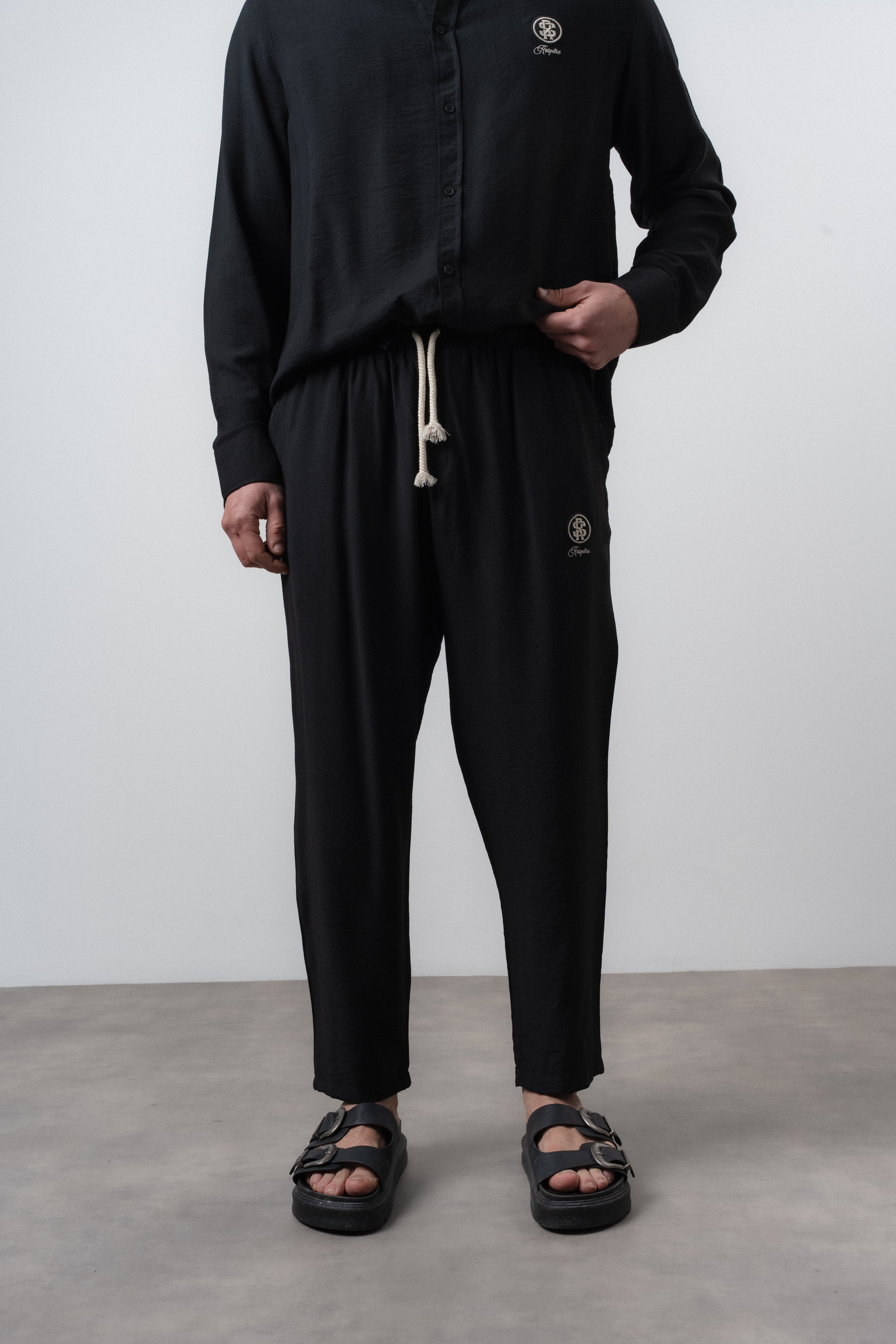 Erkek Keten Baggy Pantolon Siyah