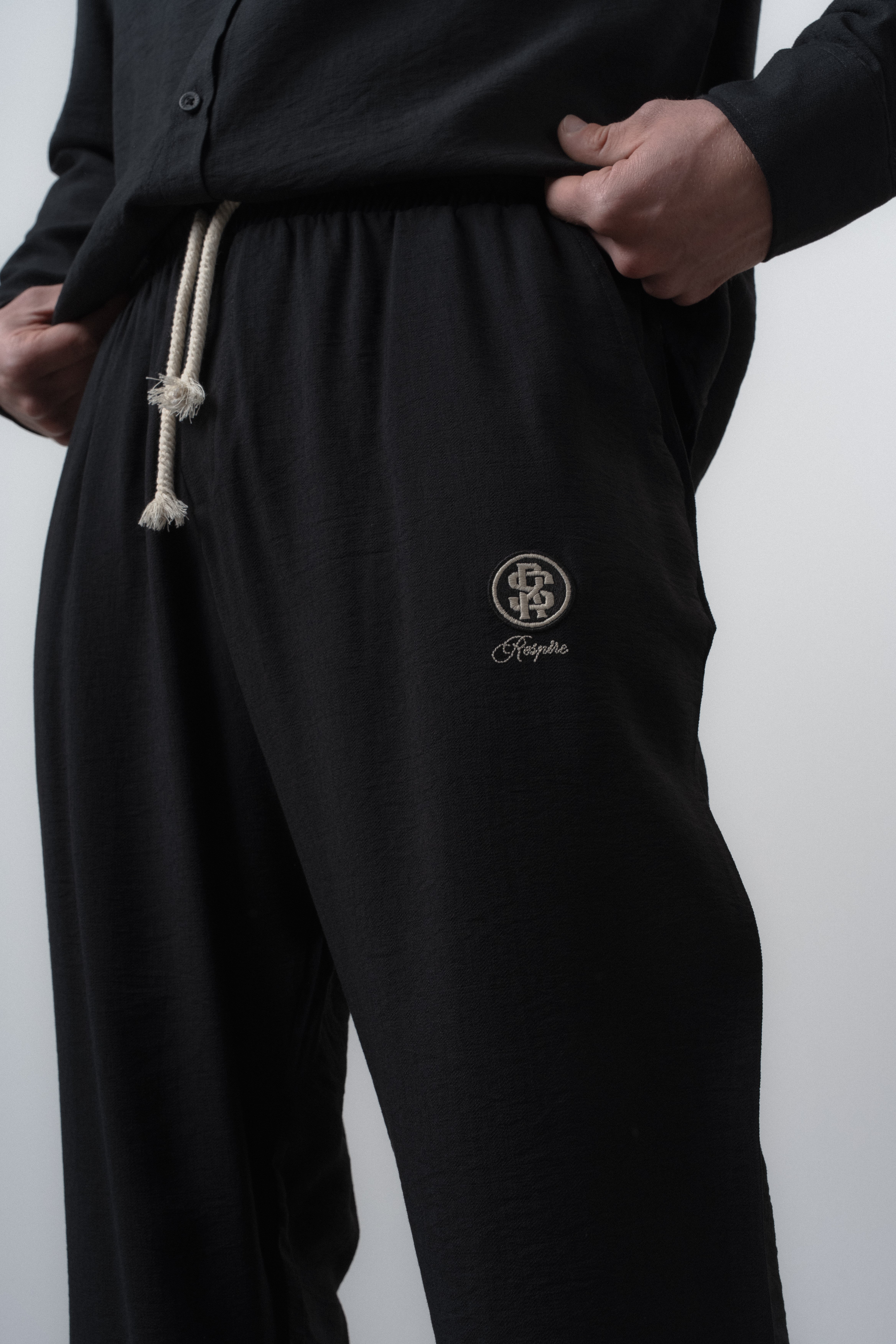 Erkek Keten Baggy Pantolon Siyah