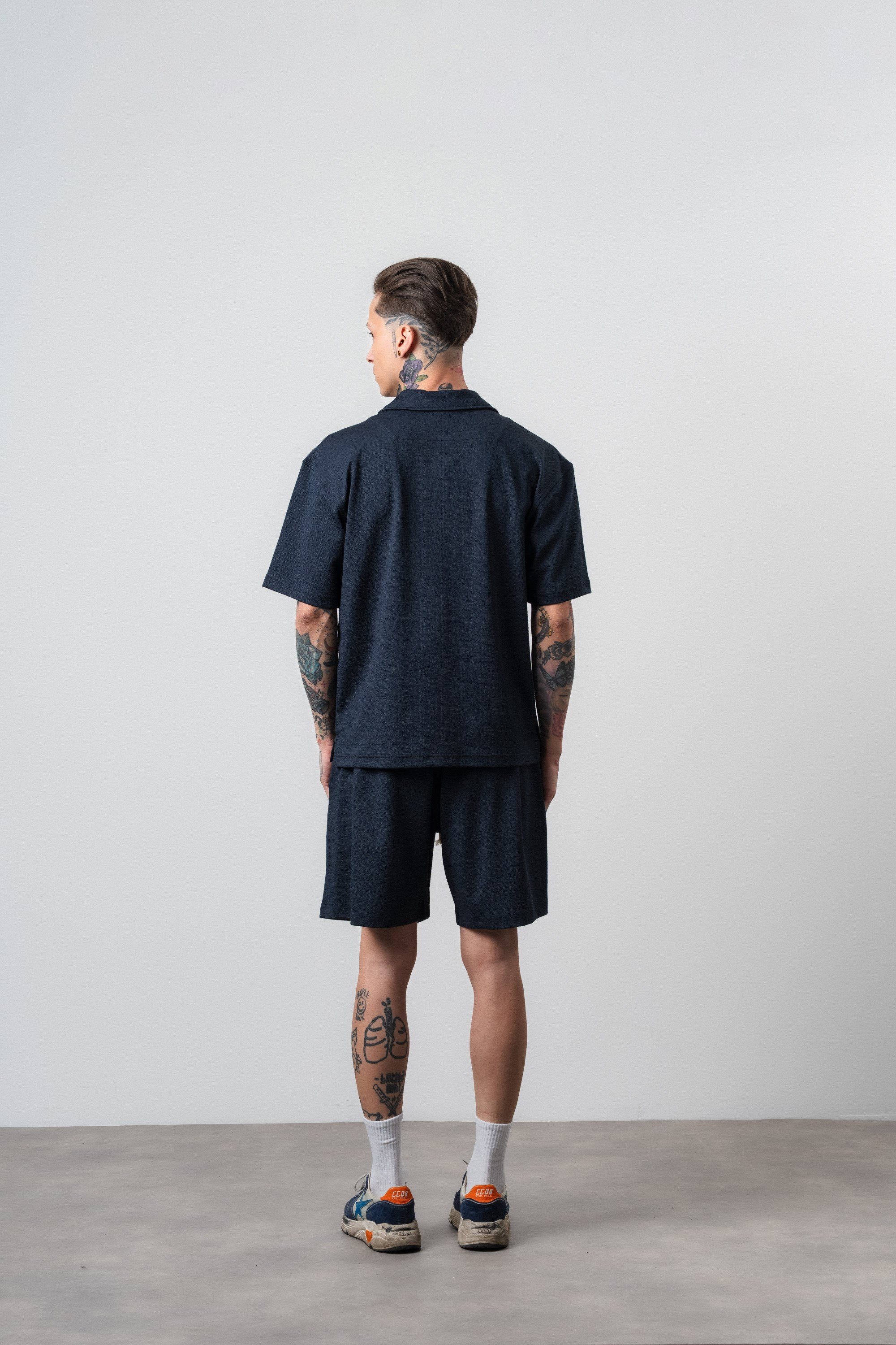 Erkek La Dolce Vita Yazılı Regular Fit T-Shirt Şort Takım Lacivert