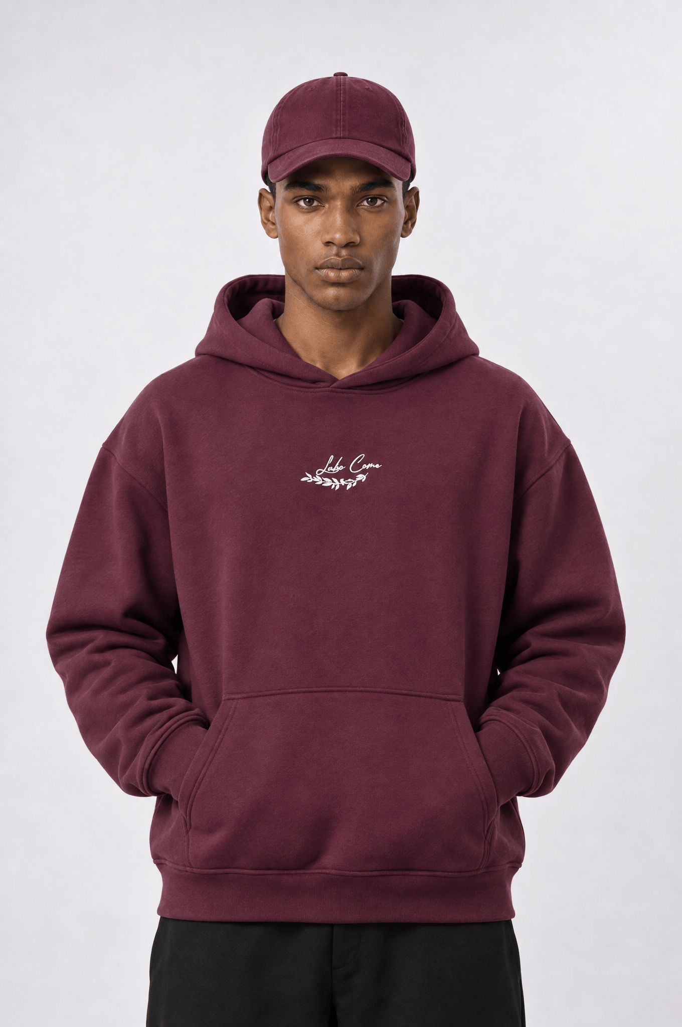 Erkek Lake Como Patch Detaylı Oversize Hoodie Bordo