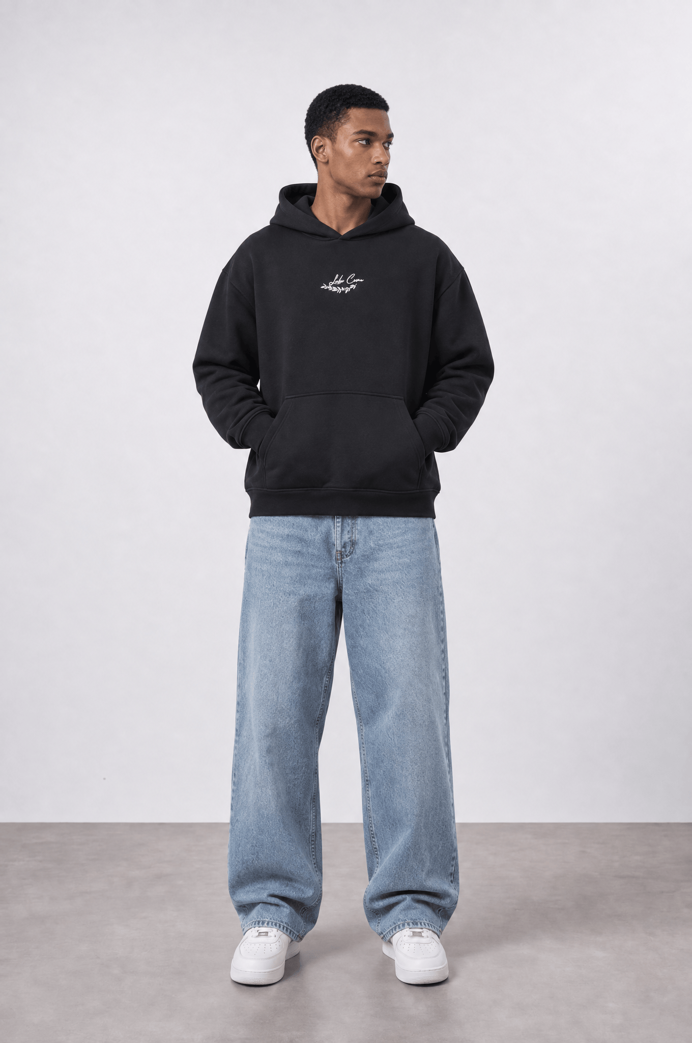 Erkek Lake Como Patch Detaylı Oversize Hoodie Siyah