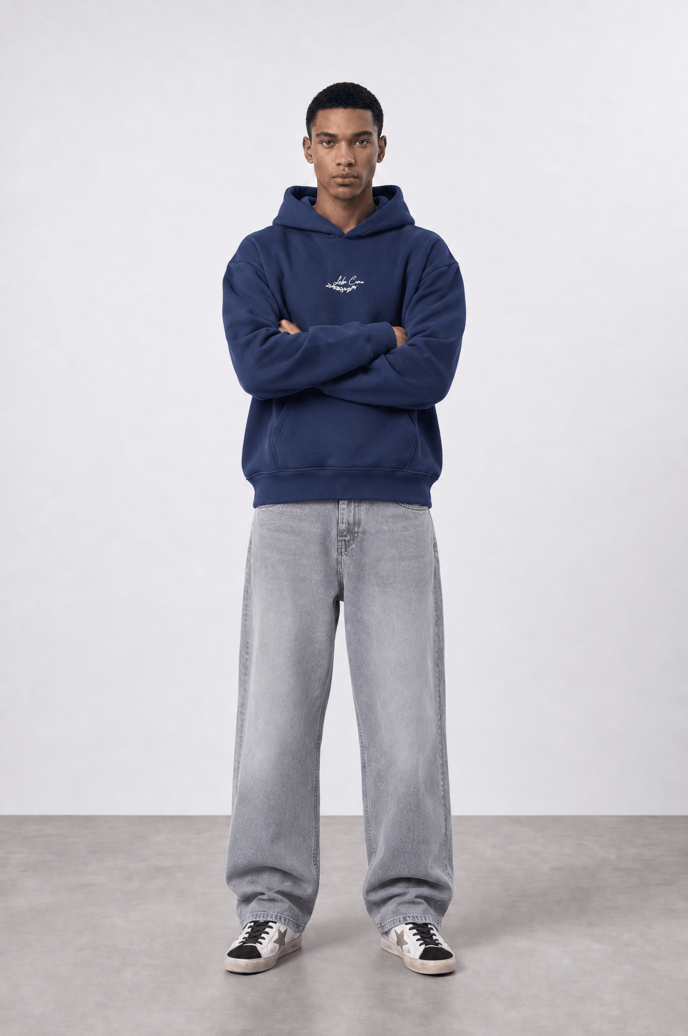 Erkek Lake Como Patch Detaylı Oversize Hoodie Lacivert