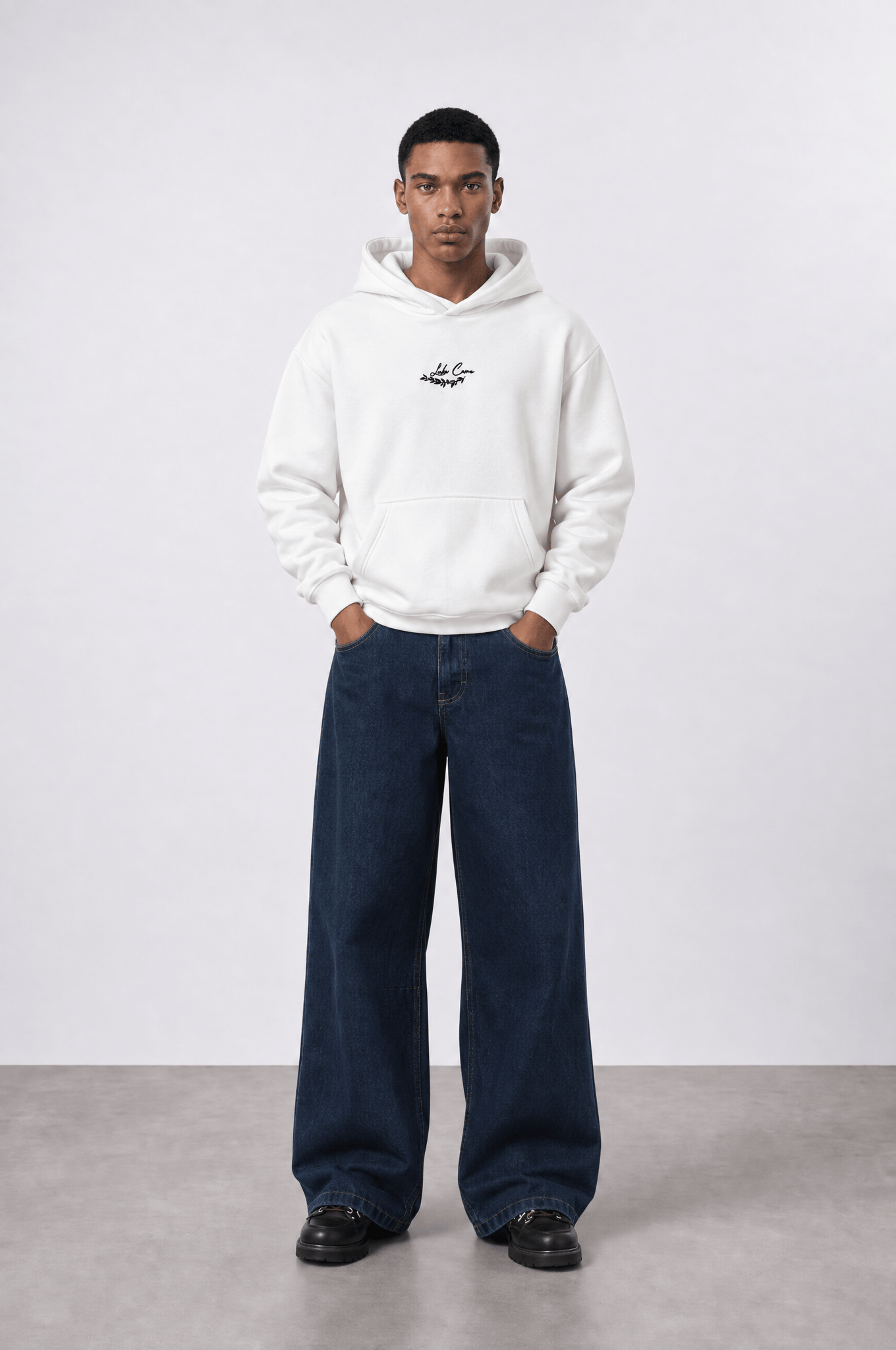 Erkek Lake Como Patch Detaylı Oversize Hoodie Ekru
