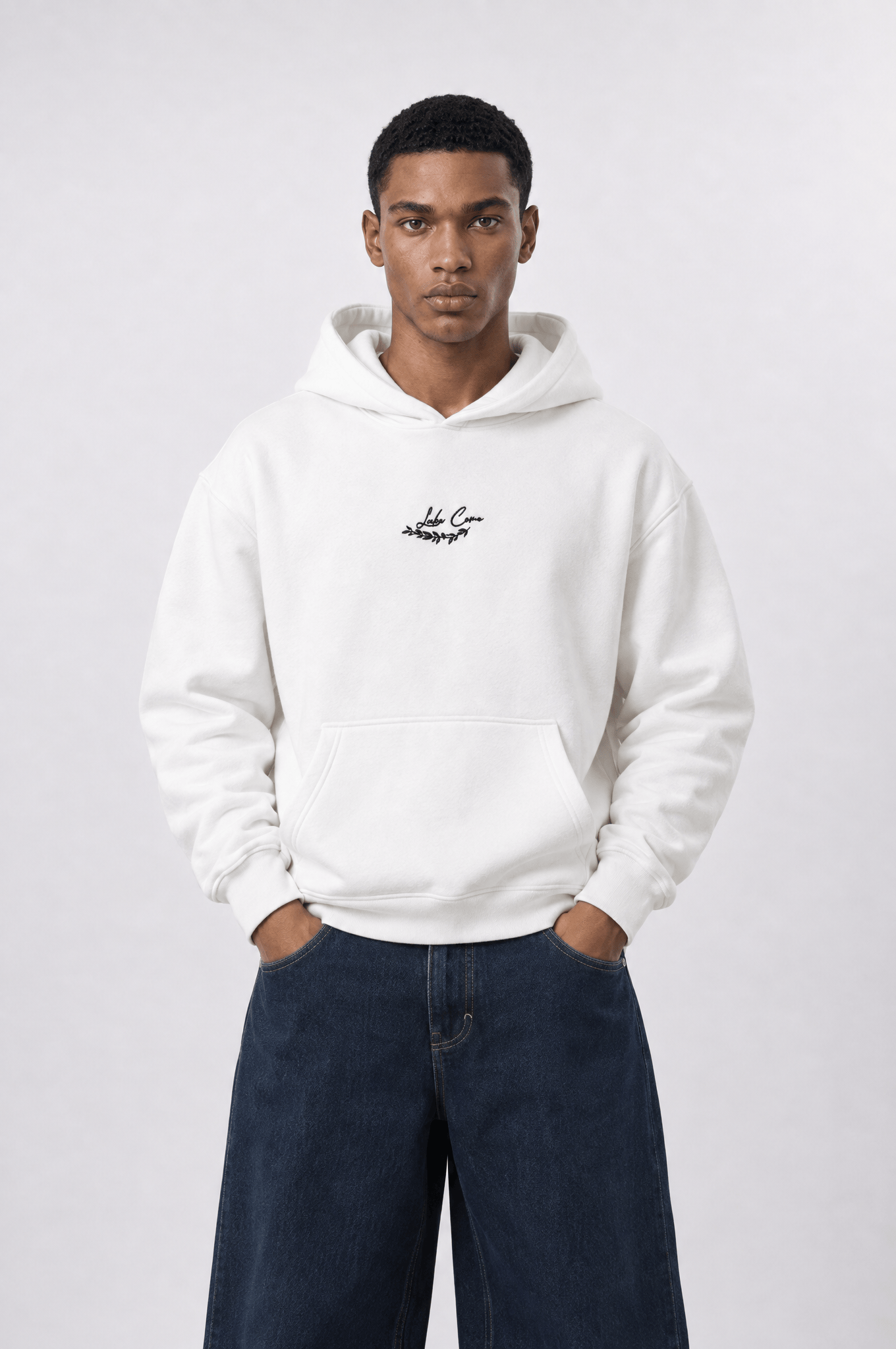 Erkek Lake Como Patch Detaylı Oversize Hoodie Ekru