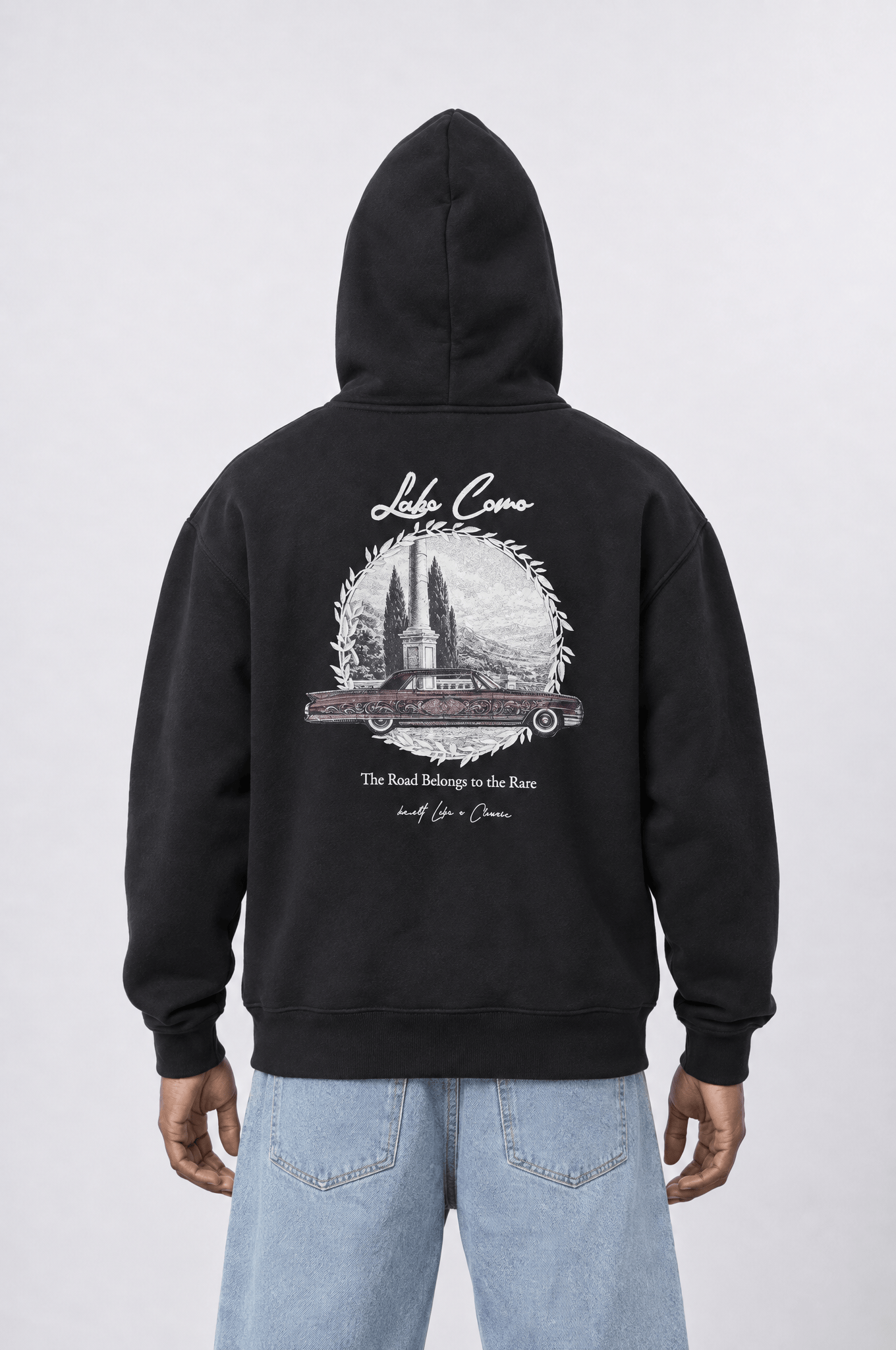 Erkek Lake Como Patch Detaylı Oversize Hoodie Siyah