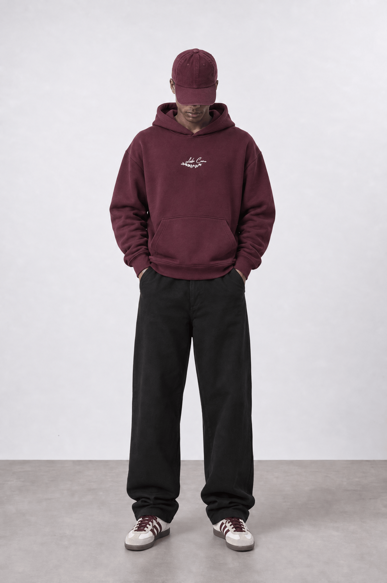 Erkek Lake Como Patch Detaylı Oversize Hoodie Bordo