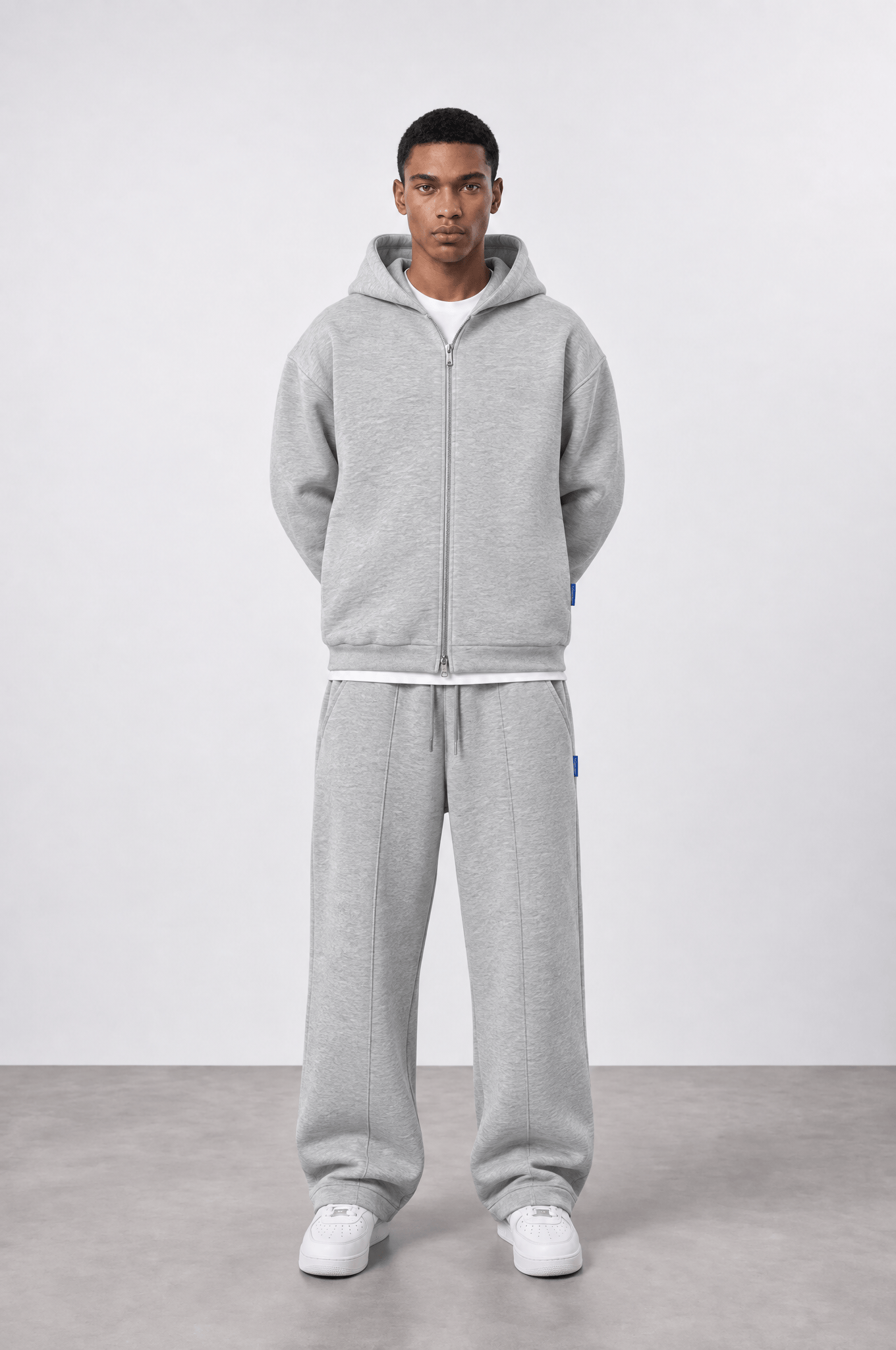 Erkek Lastik Detaylı Panda Oversize Zip Gri Melanj