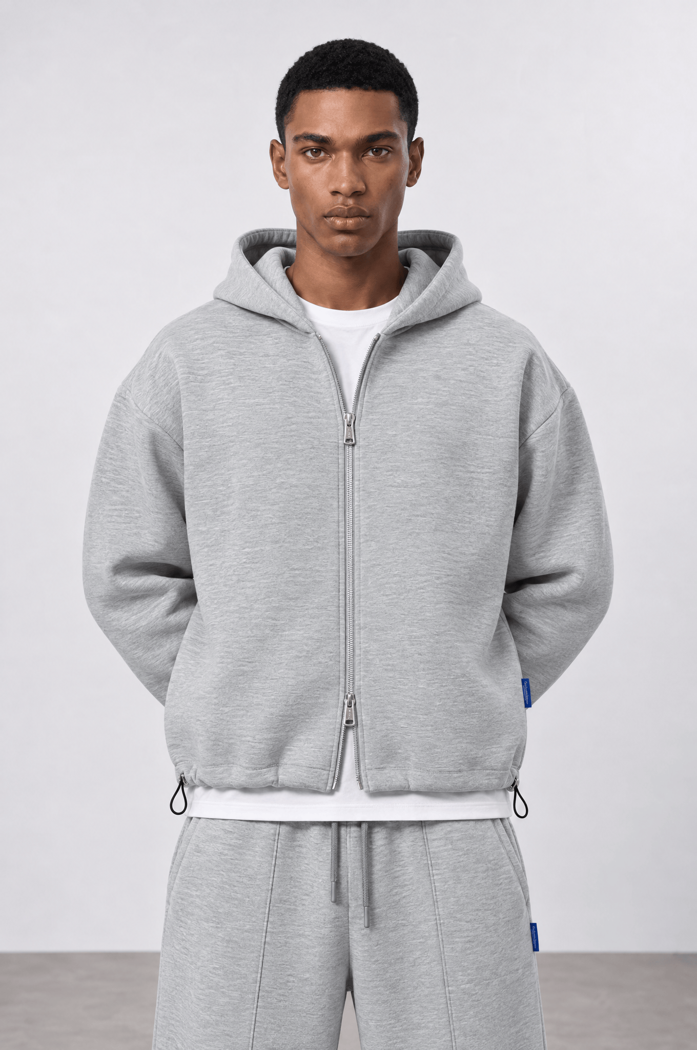 Erkek Lastik Detaylı Panda Oversize Zip Gri Melanj