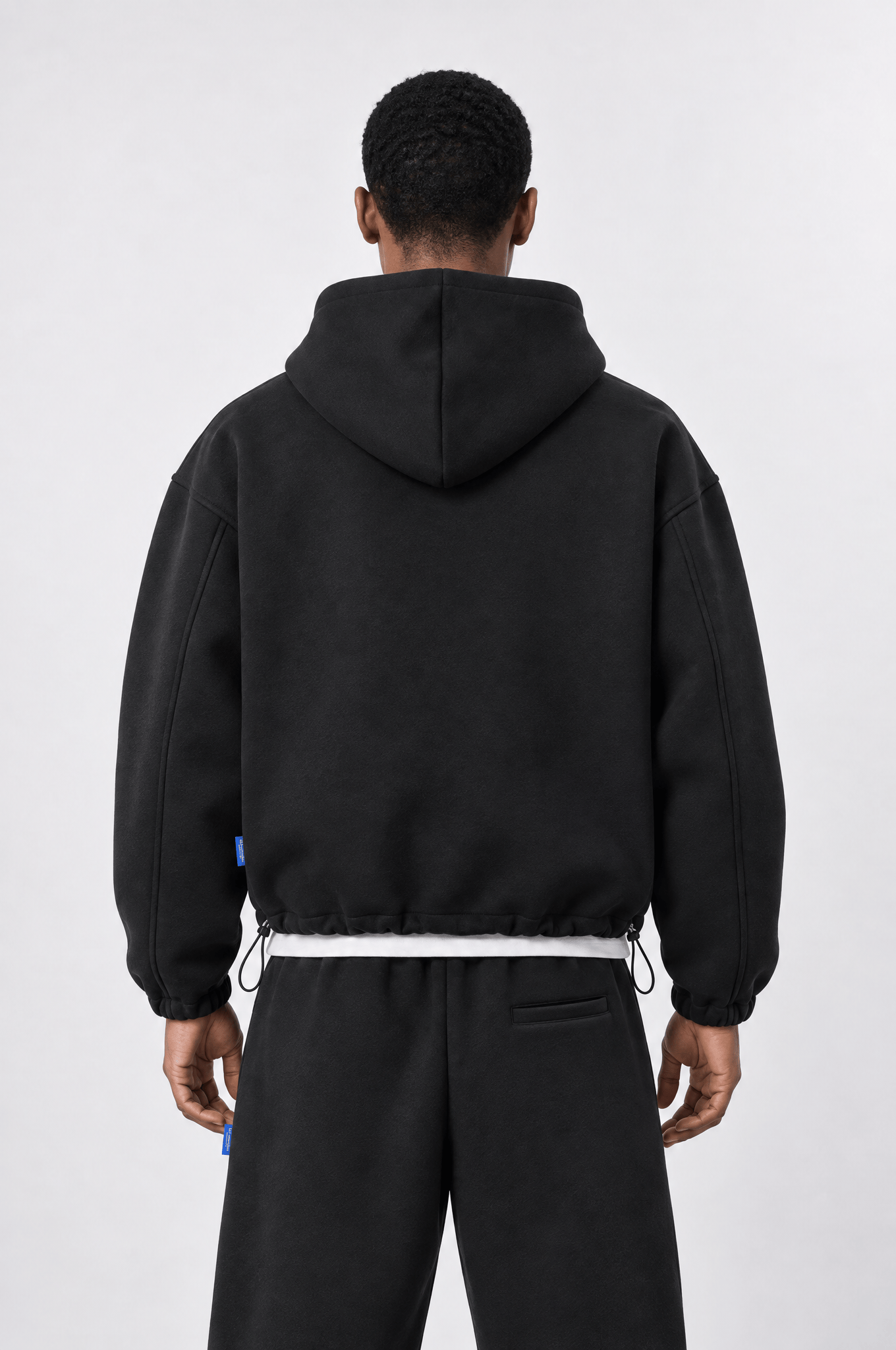 Erkek Lastik Detaylı Panda Oversize Zip Siyah