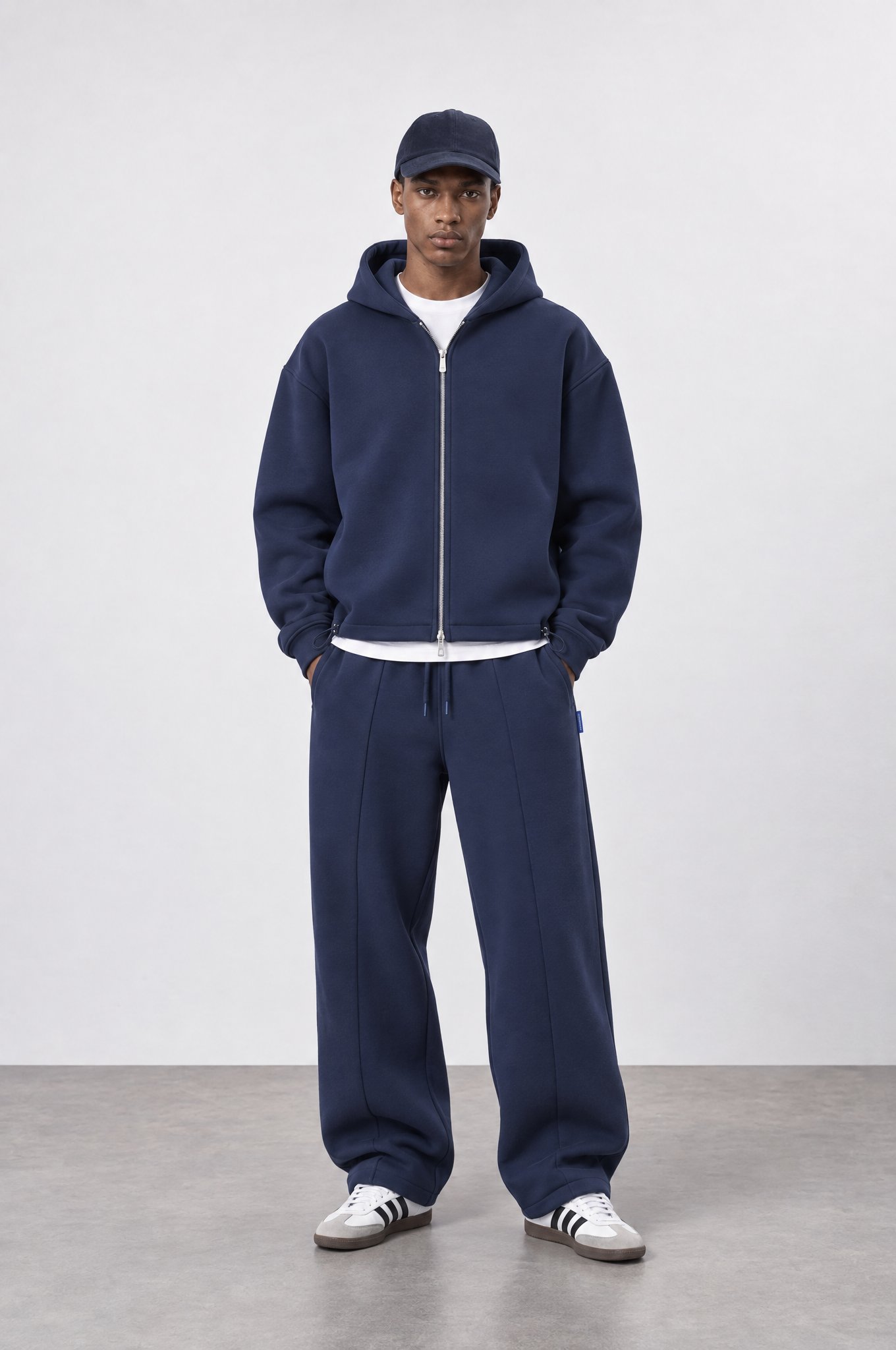 Erkek Lastik Detaylı Panda Oversize Zip Lacivert
