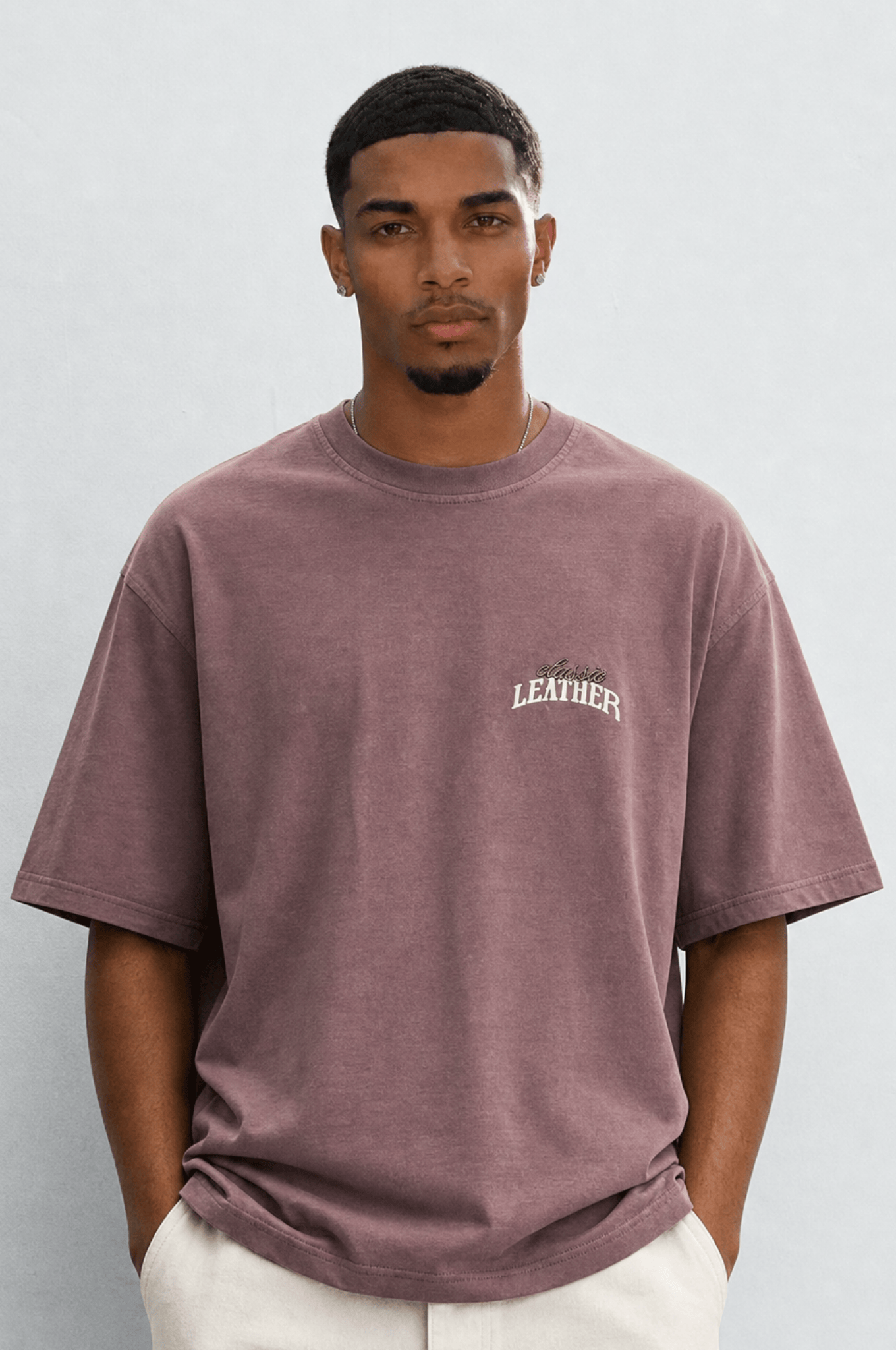 Erkek Leather Baskılı Oversize T-Shirt Kahve