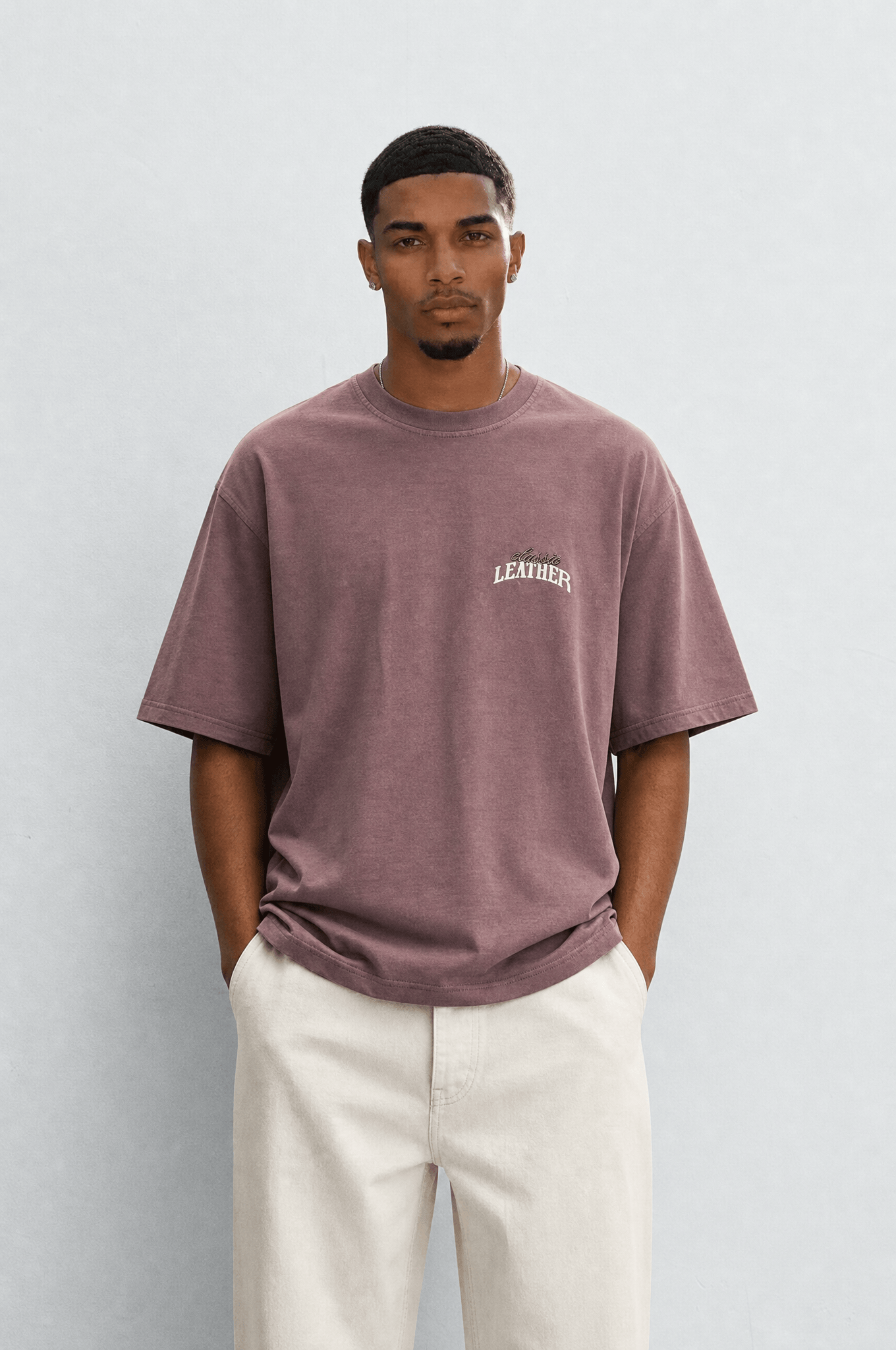 Erkek Leather Baskılı Oversize T-Shirt Kahve