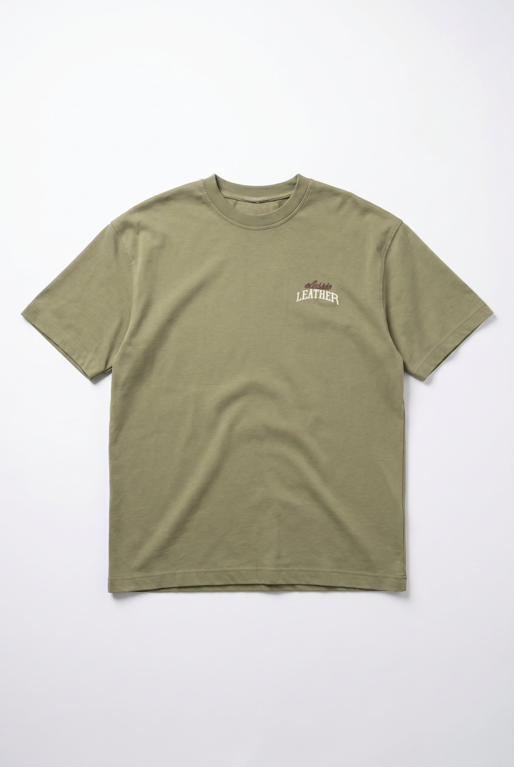 Erkek Leather Baskılı Oversize T-Shirt Haki