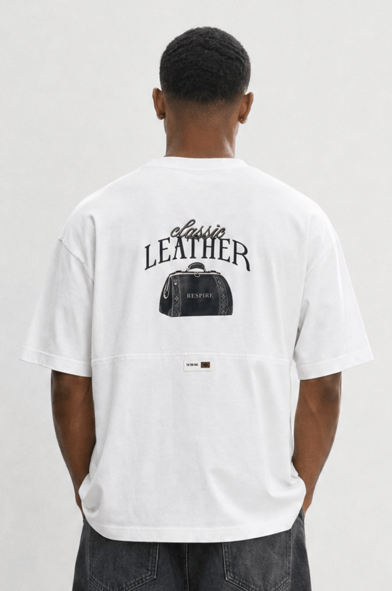 Erkek Leather Baskılı Oversize T-Shirt Ekru