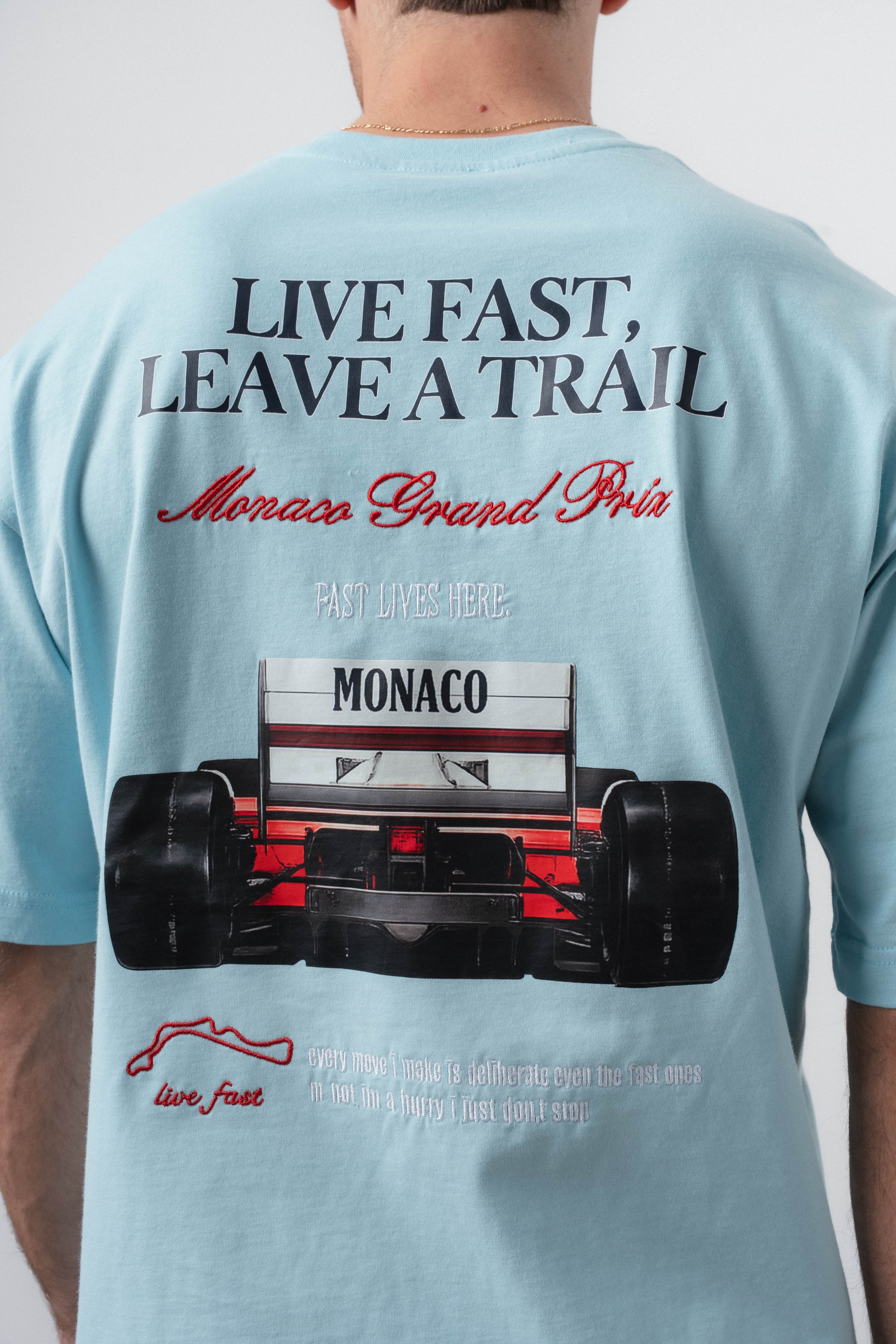 Erkek Live Fast Baskılı Oversize T-Shirt Bebe Mavi