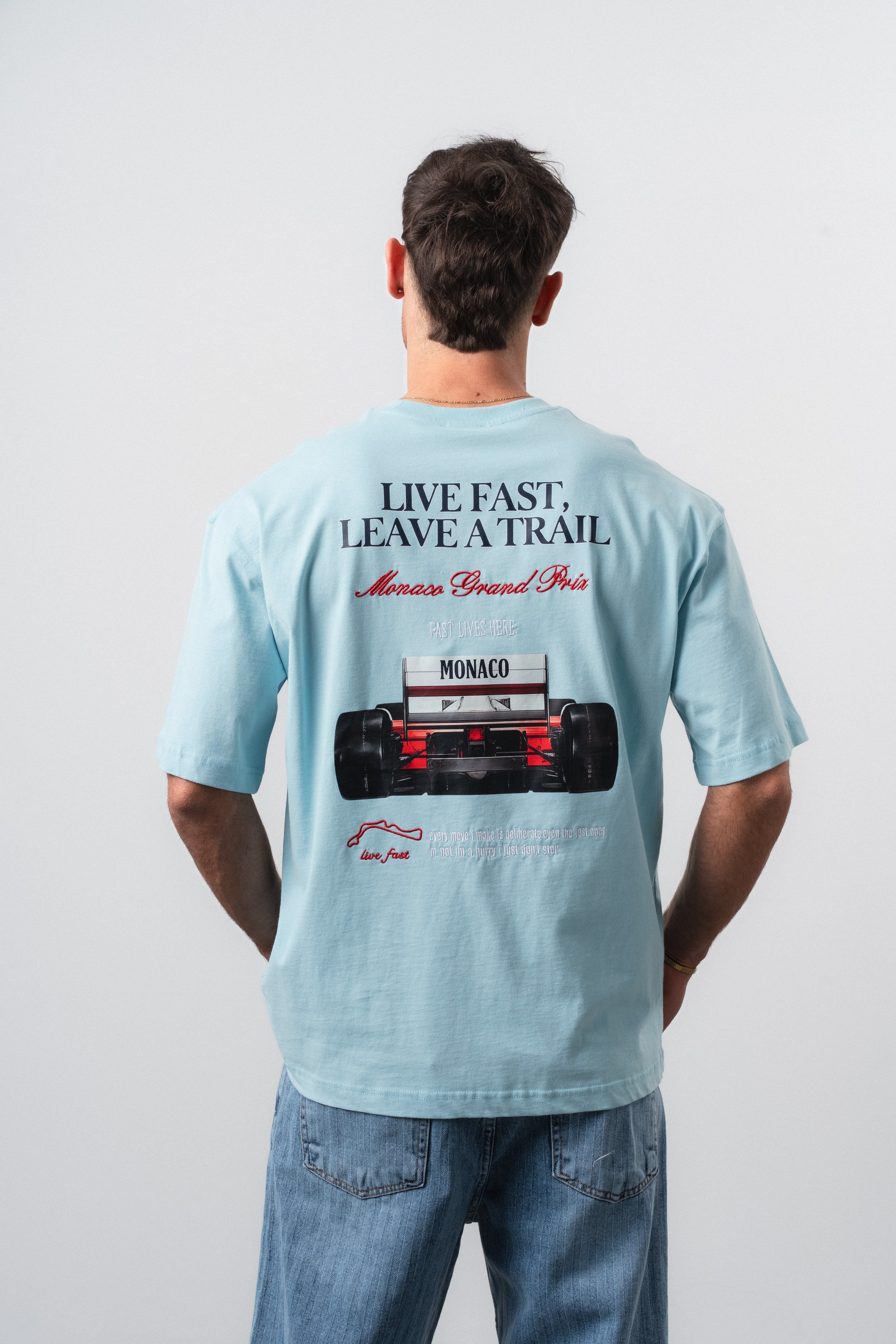 Erkek Live Fast Baskılı Oversize T-Shirt Bebe Mavi