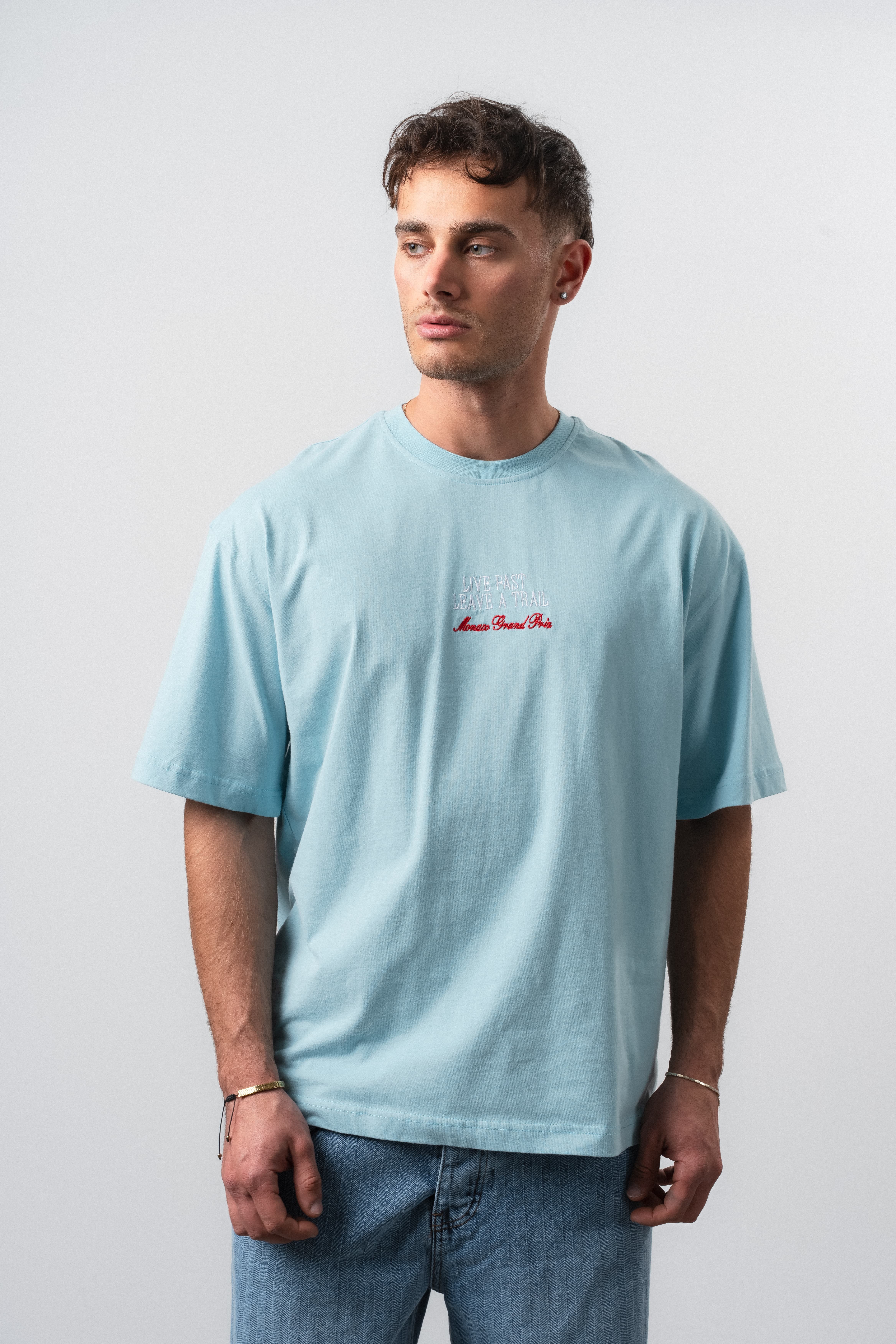 Erkek Live Fast Baskılı Oversize T-Shirt Bebe Mavi