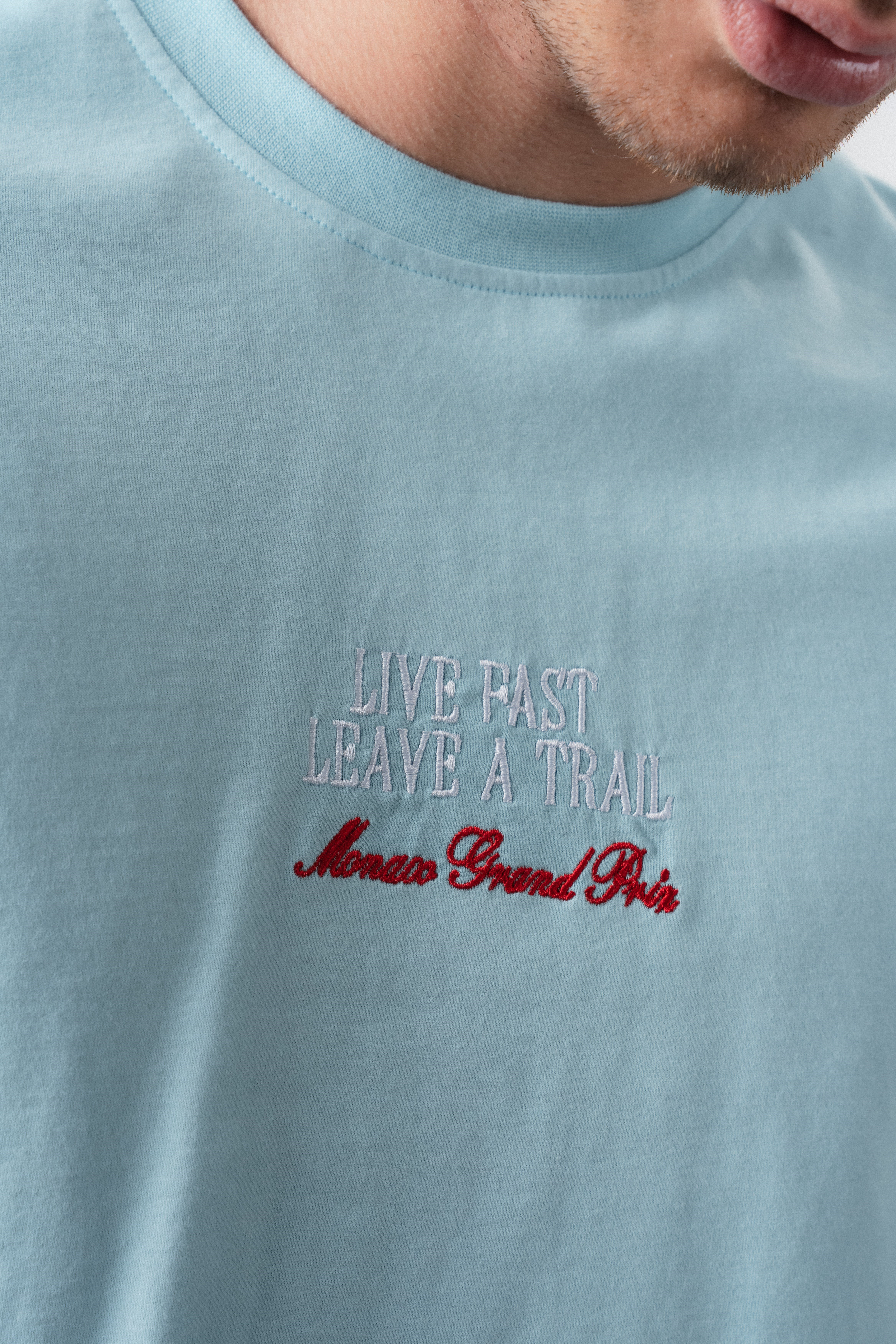 Erkek Live Fast Baskılı Oversize T-Shirt Bebe Mavi