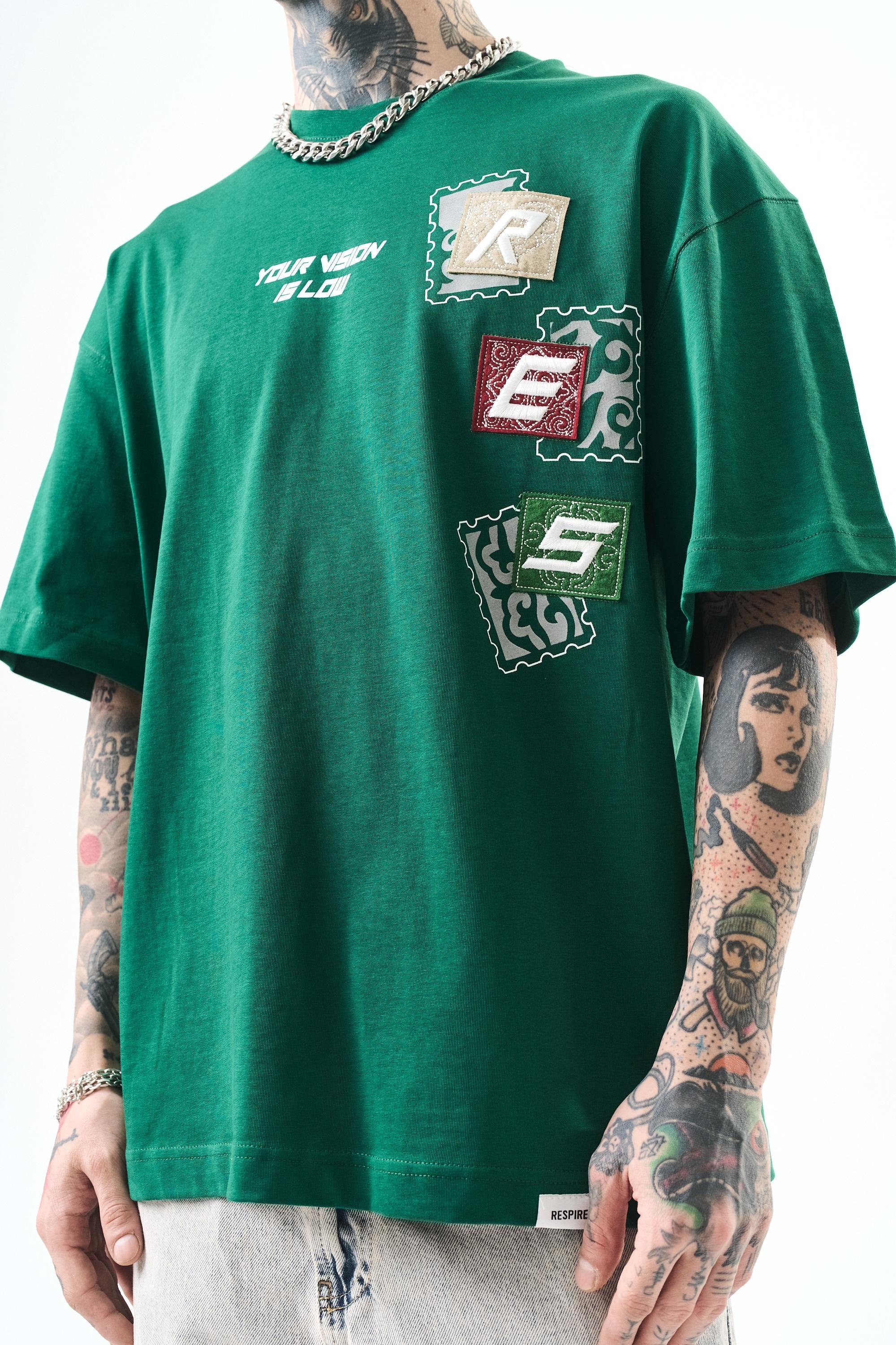 Erkek Low Vision Nakışlı Oversize T-Shirt Nefti