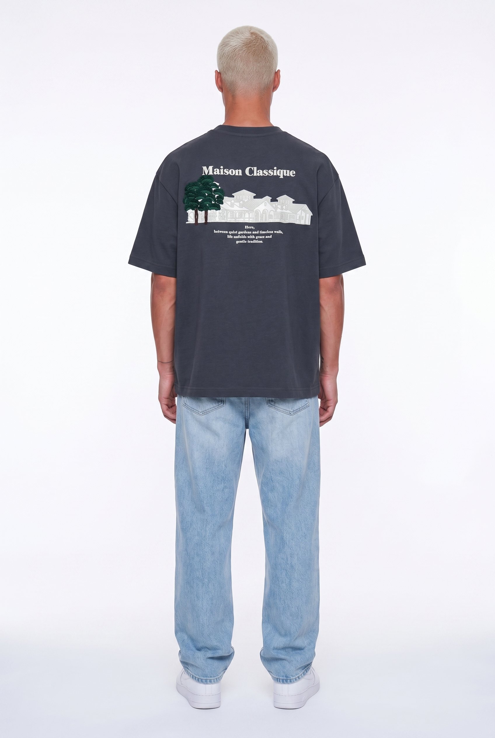 Erkek Maison Baskılı Oversize T-Shirt Füme