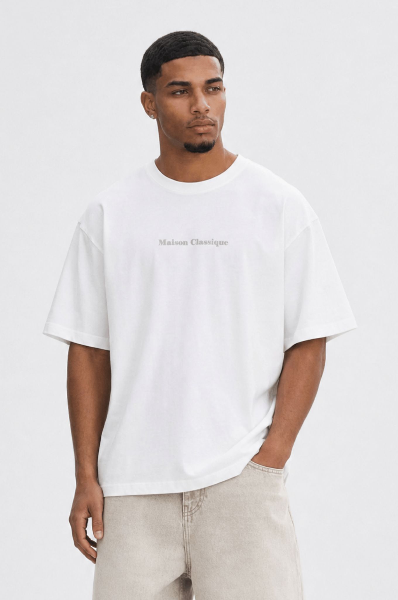 Erkek Maison Baskılı Oversize T-Shirt Ekru