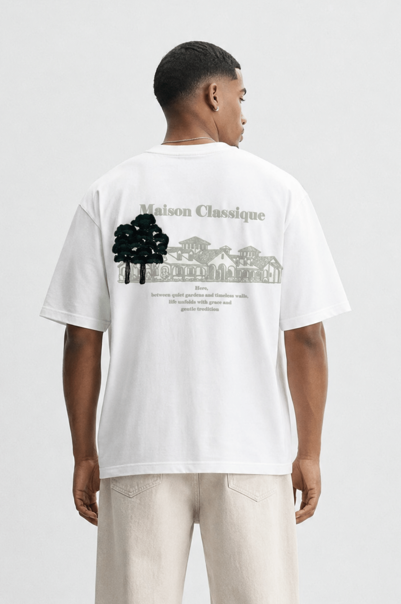 Erkek Maison Baskılı Oversize T-Shirt Ekru