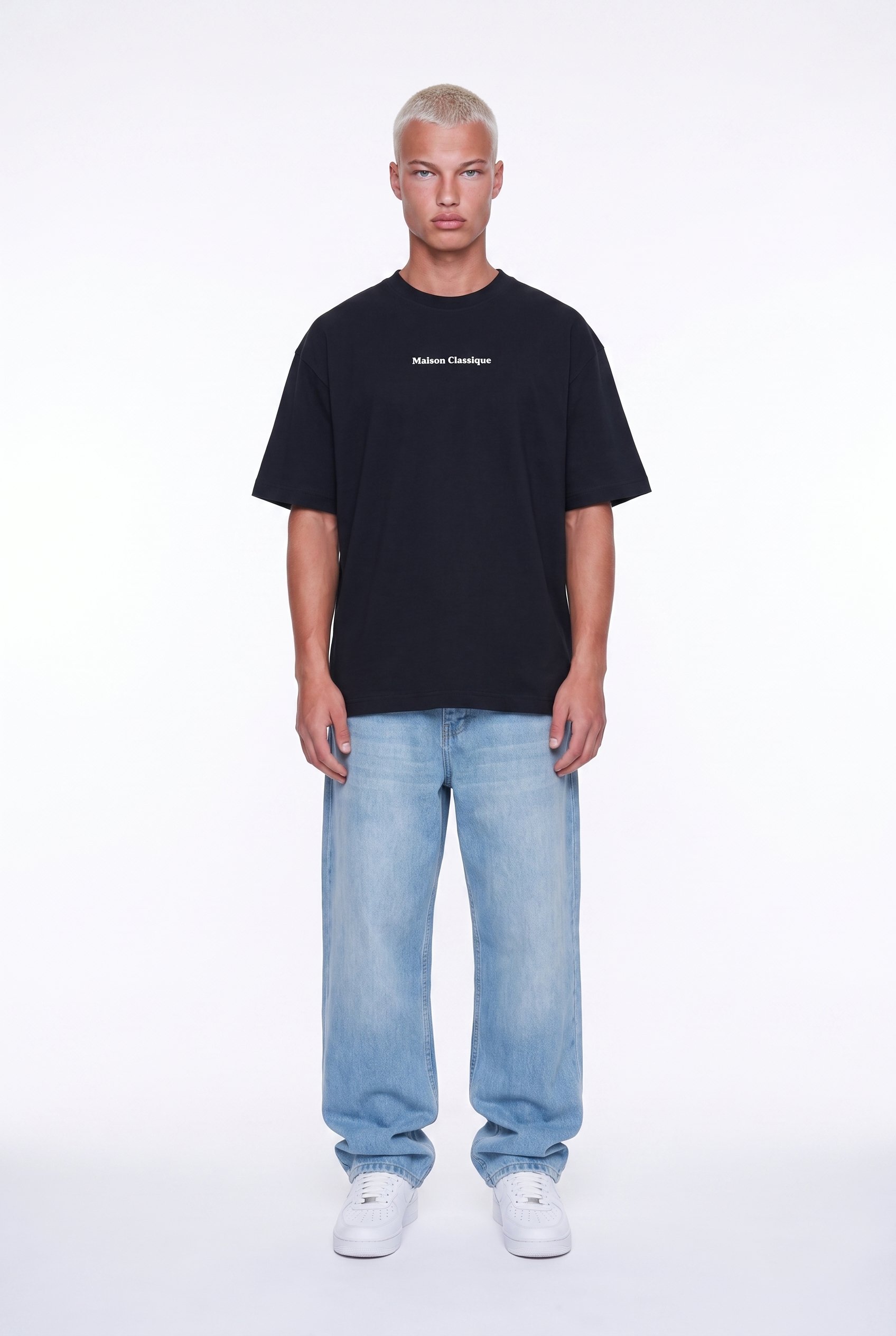 Erkek Maison Baskılı Oversize T-Shirt Siyah