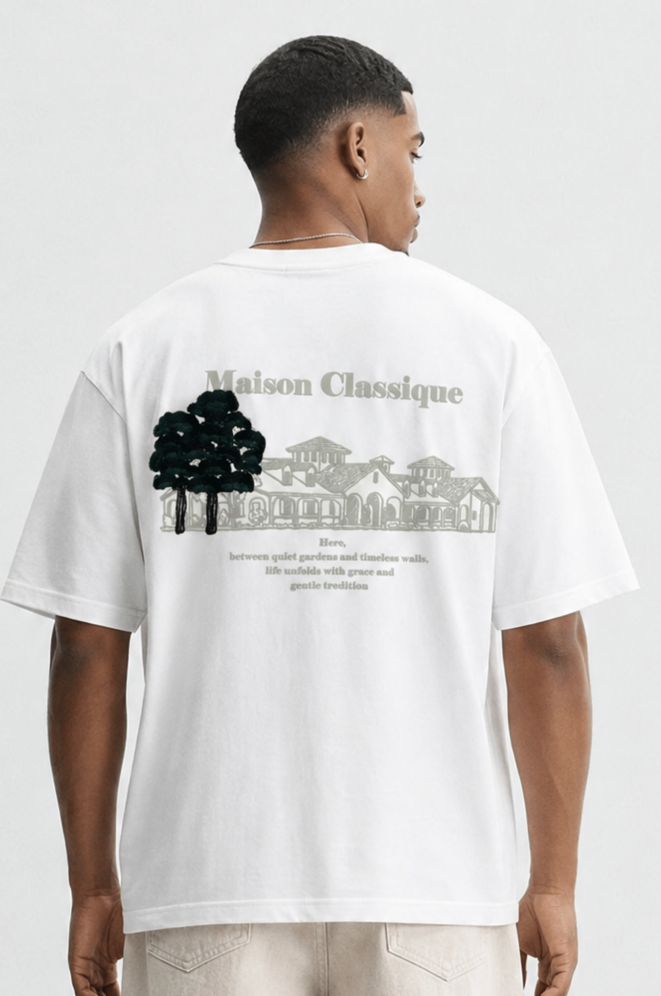 Erkek Maison Baskılı Oversize T-Shirt Ekru