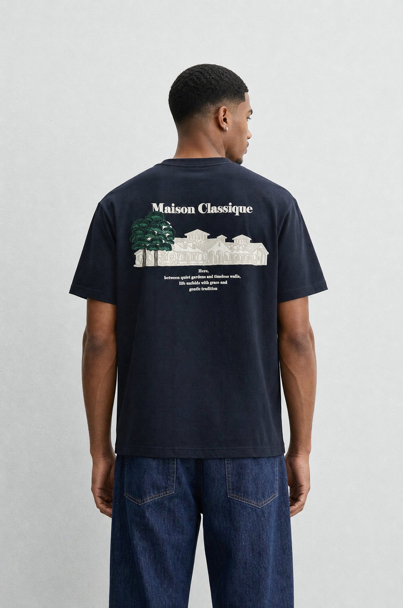 Erkek Maison Baskılı Oversize T-Shirt Siyah