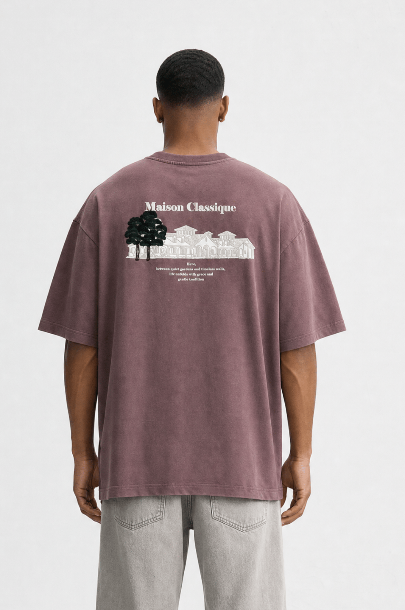 Erkek Maison Baskılı Oversize T-Shirt Kahve