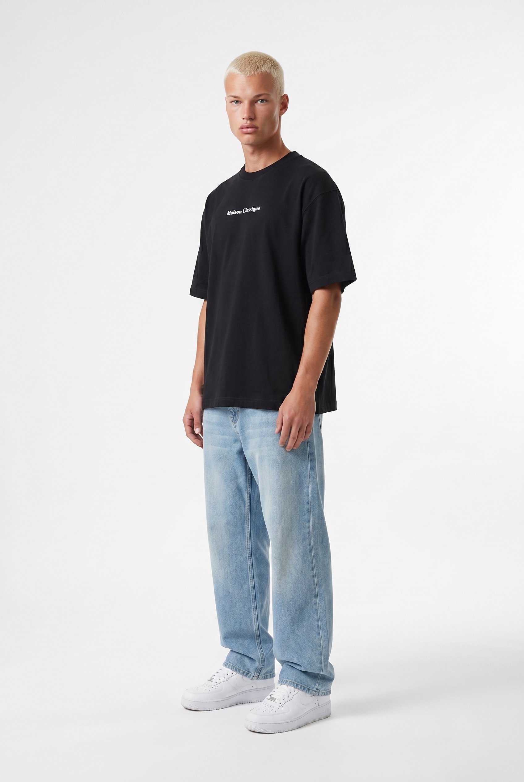Erkek Maison Baskılı Oversize T-Shirt Siyah