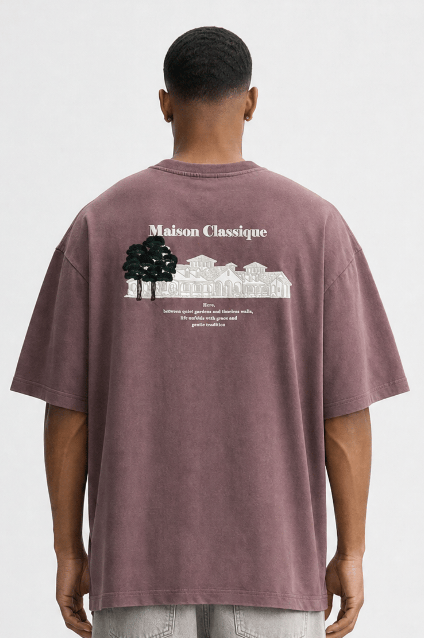 Erkek Maison Baskılı Oversize T-Shirt Kahve