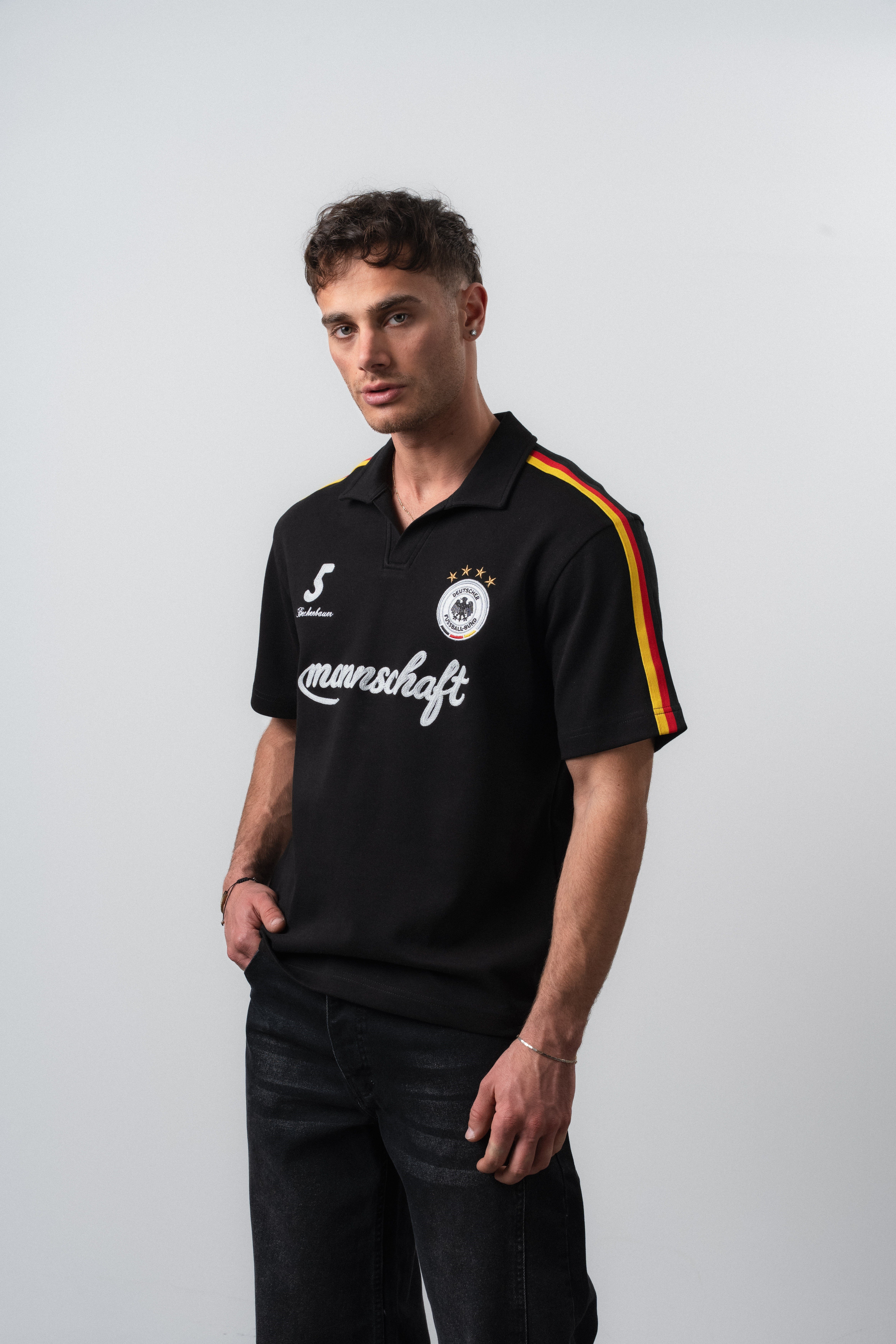 Erkek Mannschaft Dünya Kupası Regular Fit Polo Yaka Taraftar T-Shirt Siyah